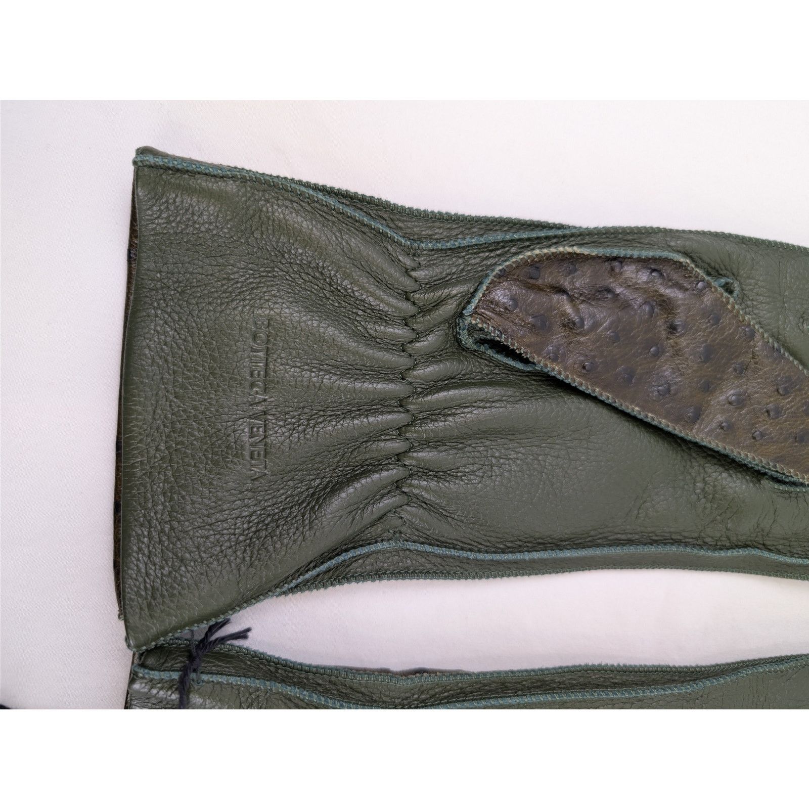 Bottega Veneta o1rshd1 Q:2/ Size:8/ Emboss Ostrich Leather Gloves Seaweed Size ONE SIZE - 7 Thumbnail