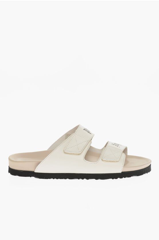 image of Palm Angels Og1Mm0524 Leather Logo Sandals In Beige, Men's (Size 11)
