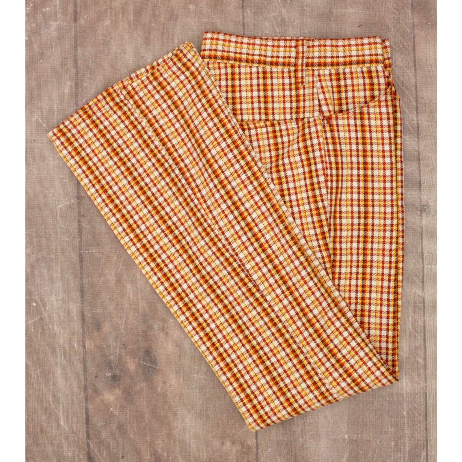 Vintage VINTAGE Men's VTG 1960s Orange & Red Plaid Boot Cut Pants Sz 28x32.5 60s Flared Trousers Size US 28 / EU 44 - 2 Thumbnail