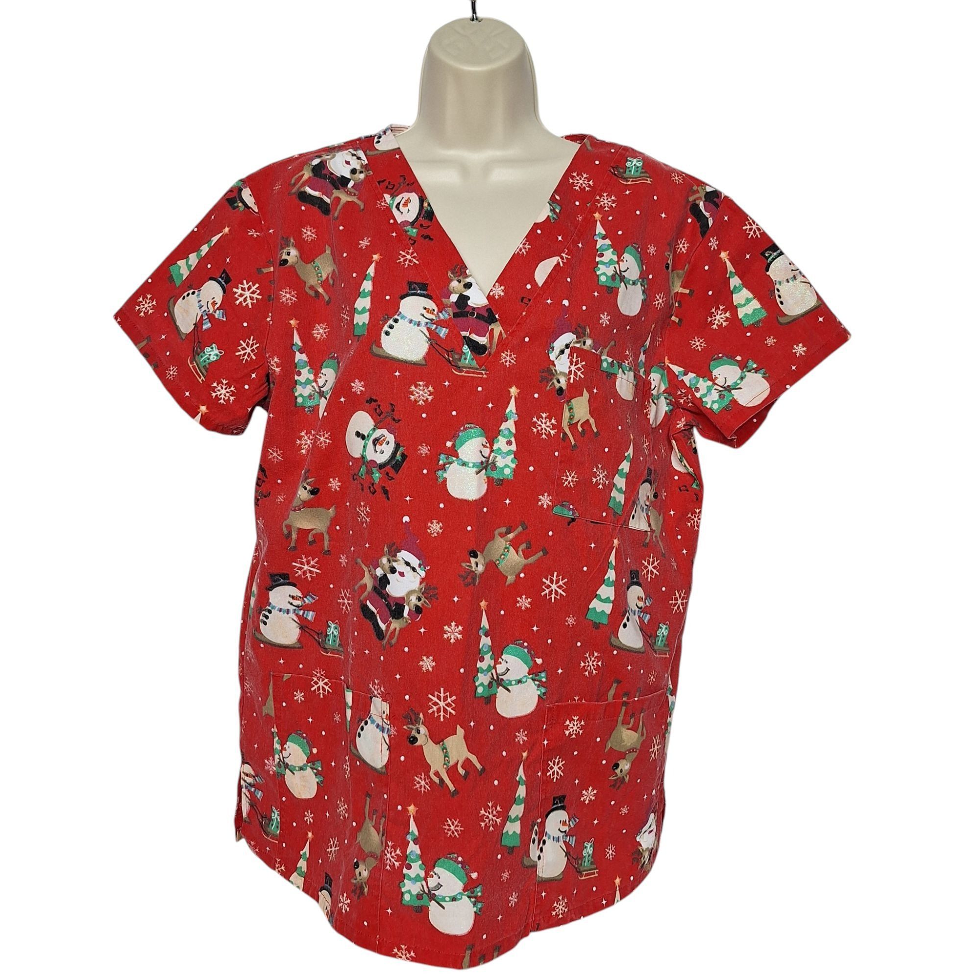 Other Just Love Christmas V-Neck Scrub Top Large Santa Snowman Rei Size L / US 10 / IT 46 - 2 Thumbnail