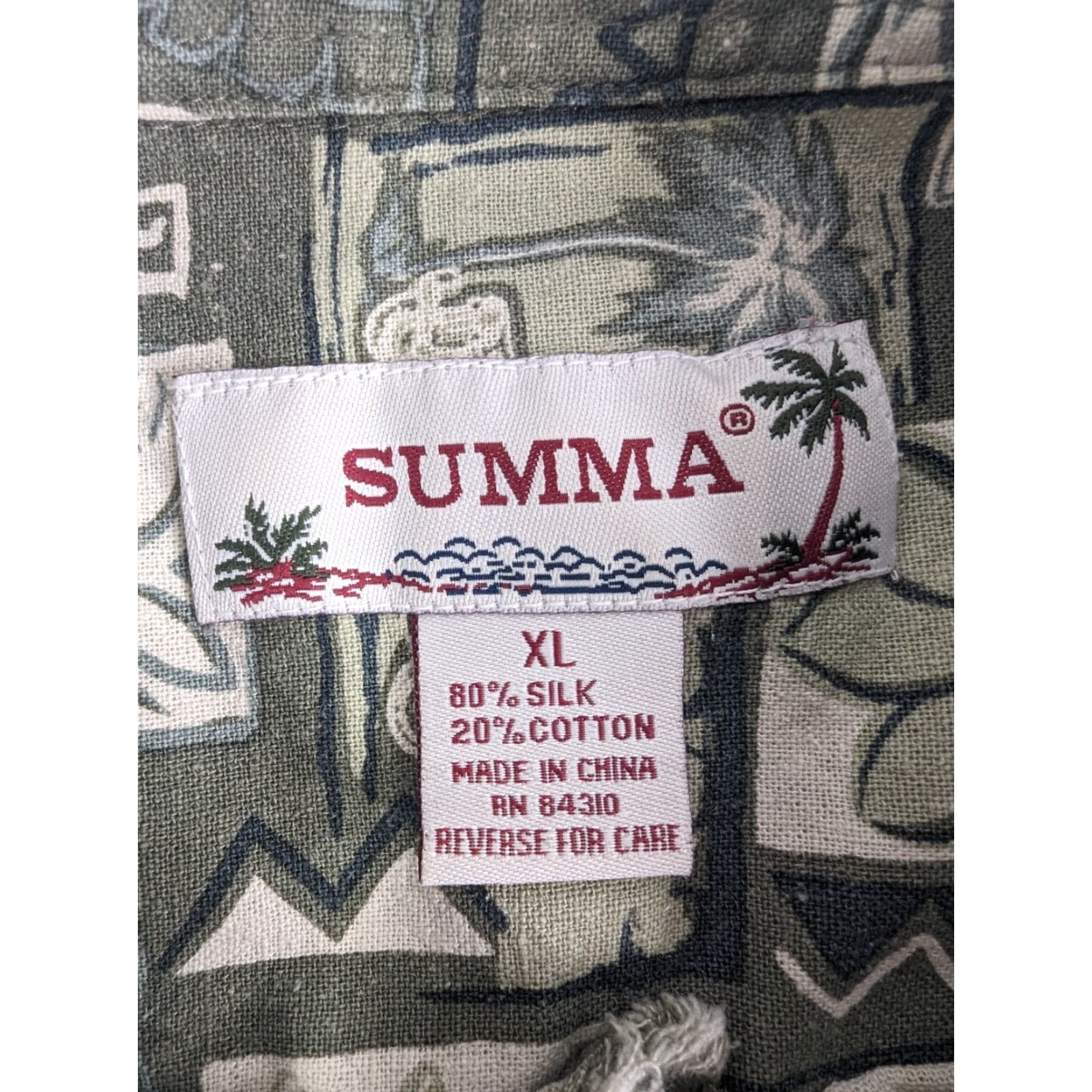 Vintage Summa Hawaiian Shirt Men’s XL Button-Up Silk Green Geometric Floral Palm Trees" Size US XL / EU 56 / 4 - 7 Thumbnail