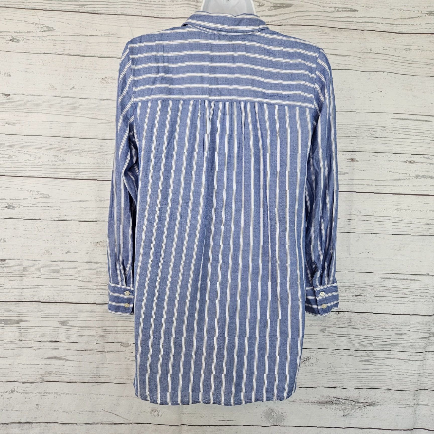 Loft Ann Taylor LOFT Womens Button Up Top Sz XSP Blue White Stripe Long Sleeve Shirt Womens XS-PX Size XS / US 0-2 / IT 36-38 - 3 Thumbnail