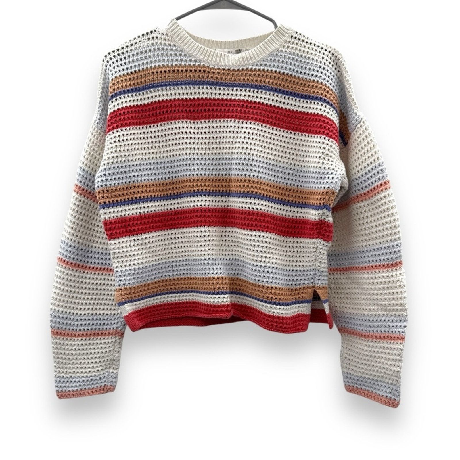 Joie Joie Diza White Striped Knit Long Sleeve Cropped Sweater Size L / US 10 / IT 46 - 3 Thumbnail