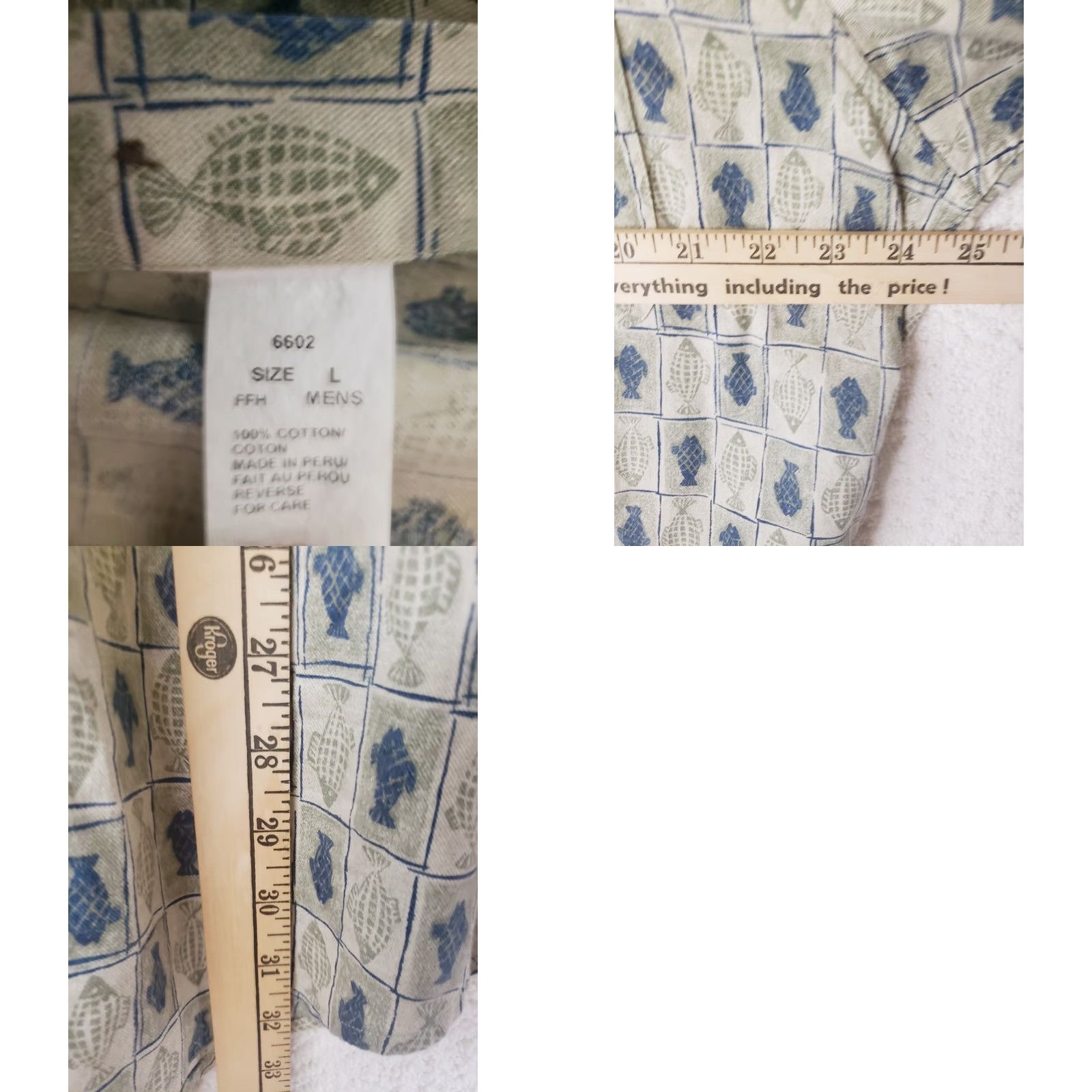 Vintage Woolrich Button-Up Shirt Men L Beige Blue Green Fish Pattern Hiking Outdoor Shirt Adults Regular Cotton Pockets 48 Chest Collar Button-Up Short Sleeve Size US L / EU 52-54 / 3 - 8 Thumbnail