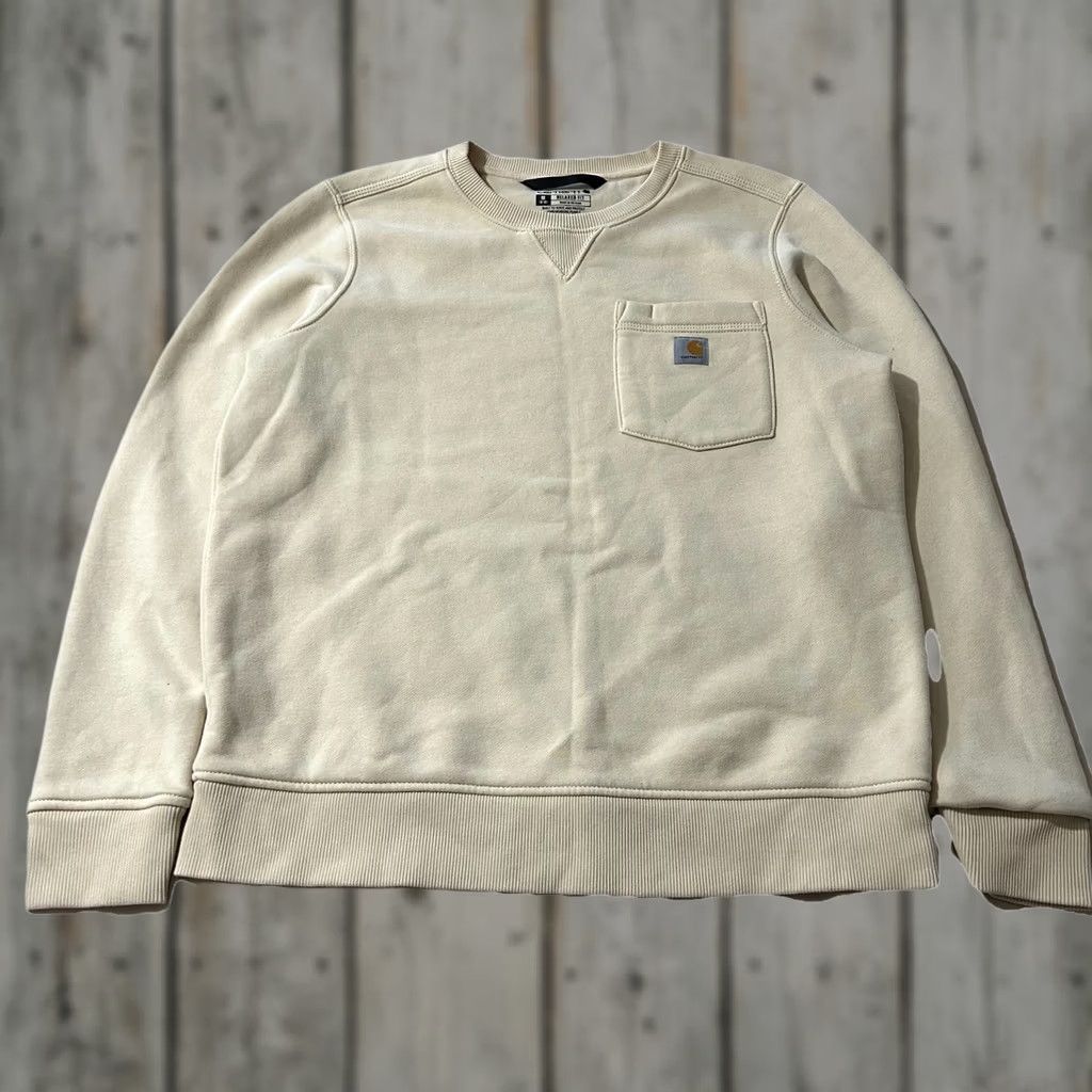 Carhartt VINTAGE? Carhartt Women Sweatshirt Pocket Relaxed Fit Cream M Ivory Pullover Sweatshirt Womens Size M Size M / US 6-8 / IT 42-44 - 1 Thumbnail