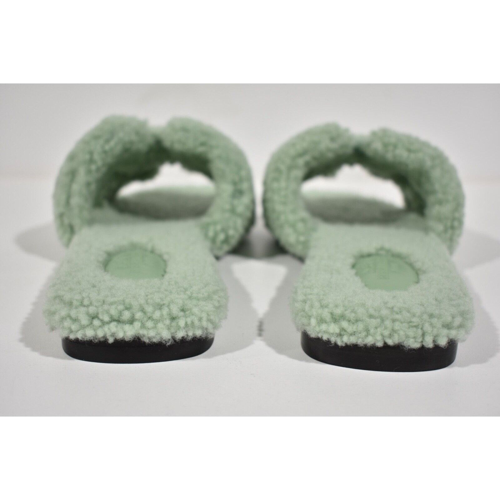 Hermes Hermes Oran Teddy Shearling Fur Green H Logo Slide Sandal Size US 12 / IT 42 - 11 Thumbnail