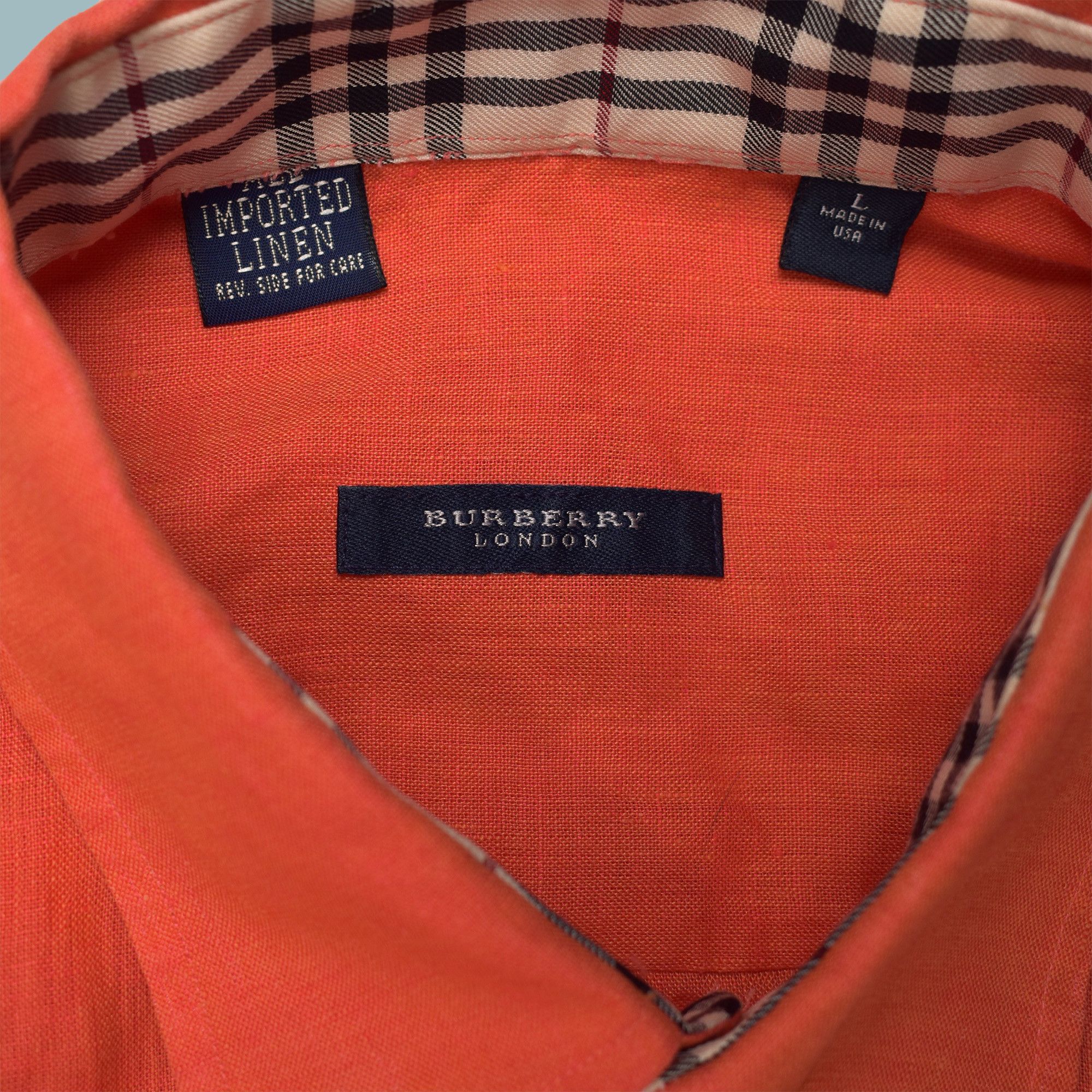 Burberry BURBERRY LINEN RED/ORANGE BUTTON UP SHIRT L Size US L / EU 52-54 / 3 - 3 Thumbnail