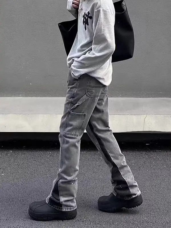 Japanese Brand VIBE Retro splashed-in micro-flare washed distressed jeans Size US 32 / EU 48 - 3 Thumbnail