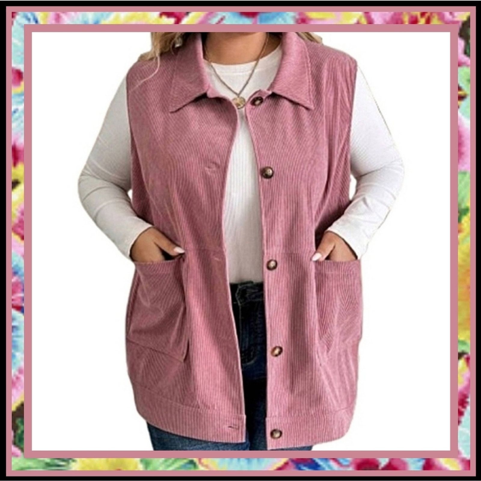 Shein COZY ☆ DUSTY ROSE ☆ WIDE WHALE ☆ CORDUROY VEST ☆ 5x ☆ NWT Size 4XL / US 24-26 - 1 Thumbnail