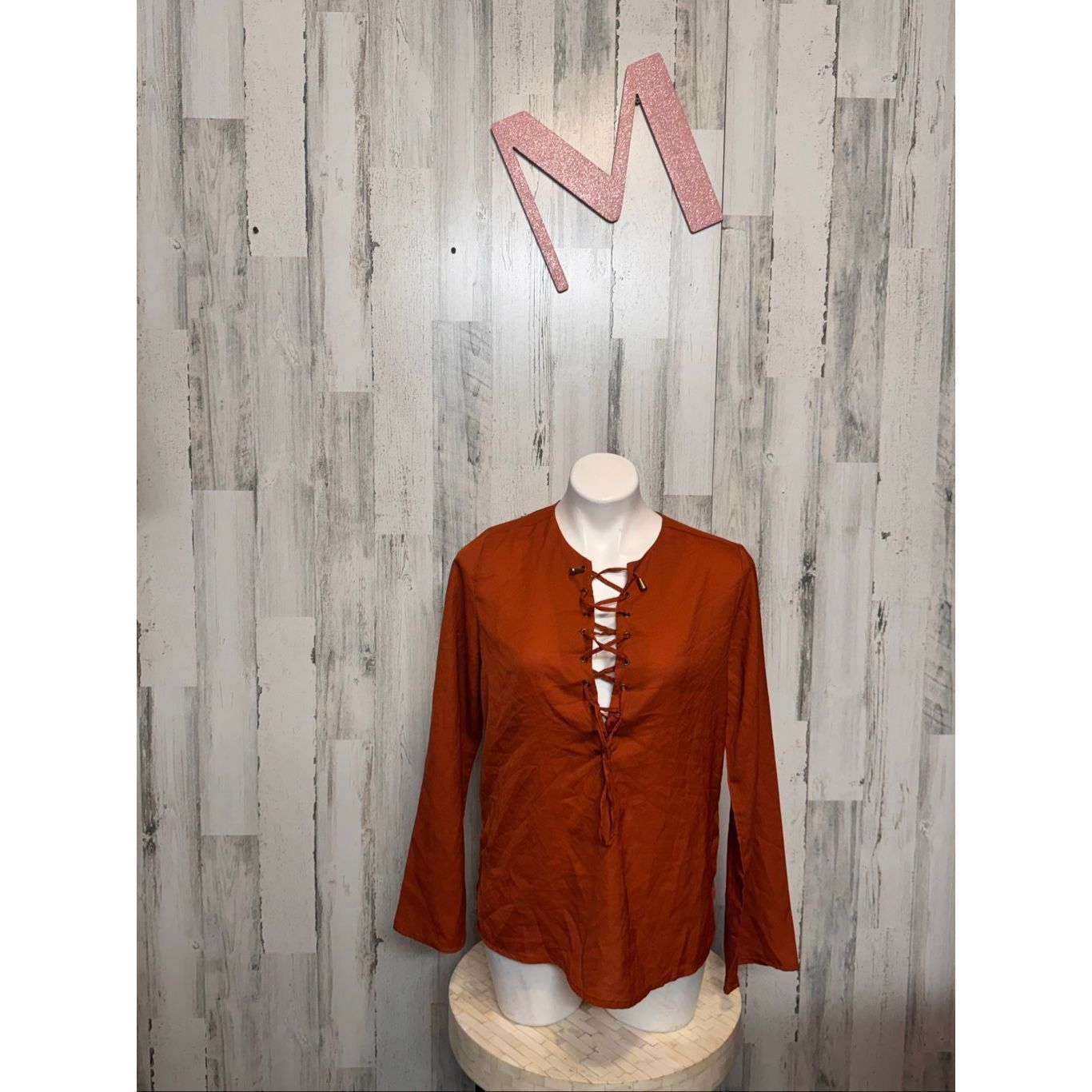 Robin Ruth Truth NYC Rust Orange Lace-Up Blouse Women’s Size M Size M / US 6-8 / IT 42-44 - 1 Thumbnail