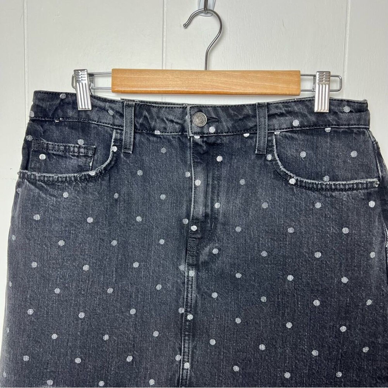 Current/Elliot Current/Elliot Black Denim Silver Polka Dot Raw Hem Mini Size 31" - 14 Thumbnail