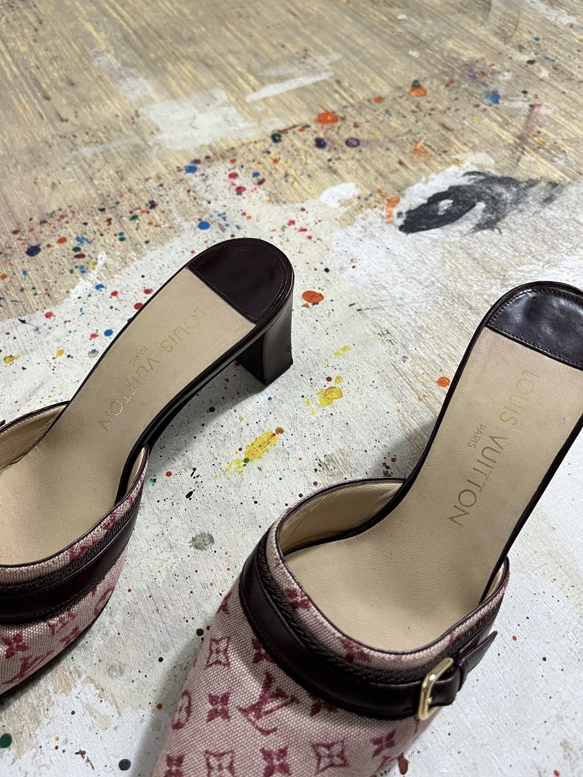 Louis Vuitton Louis Vuitton Cherry red Monogram Leather Canvas Mules Size US 5.5 / IT 35.5 - 6 Thumbnail