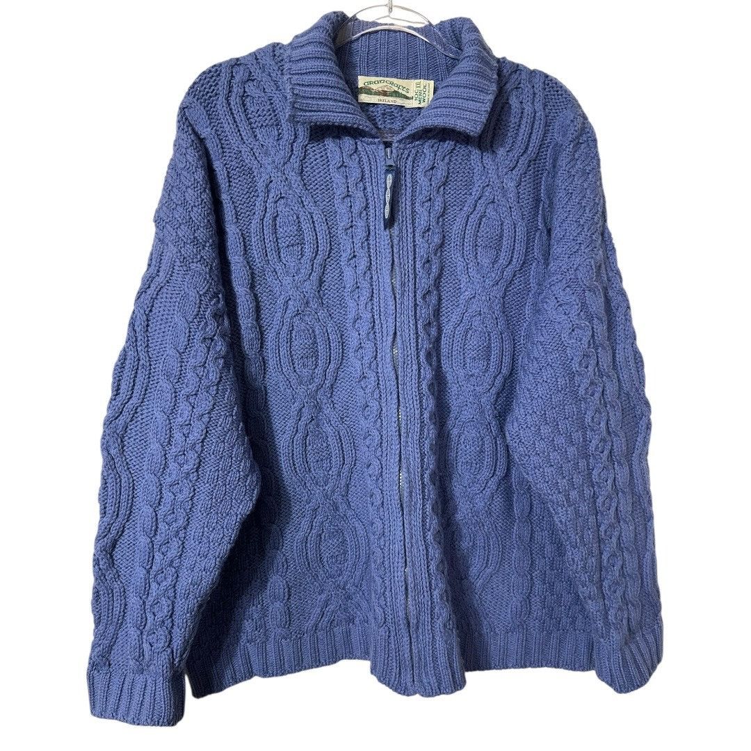 Aran Crafts ARAN CRAFTS Ireland Blue Cable Knit 100% Merino Wool Cardiga Size US XXL / EU 58 / 5 - 1 Thumbnail