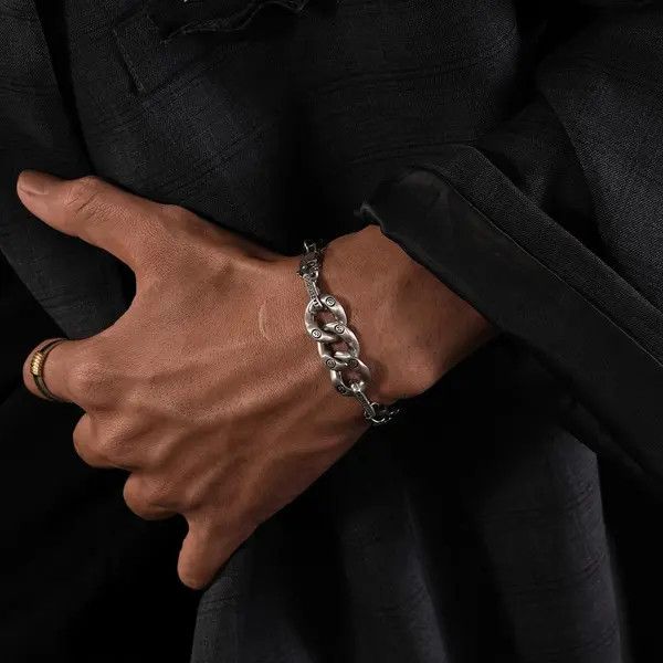 Jewelry Silver Chunky Link Chain Bracelet, Men's Bracelet Size ONE SIZE - 4 Thumbnail