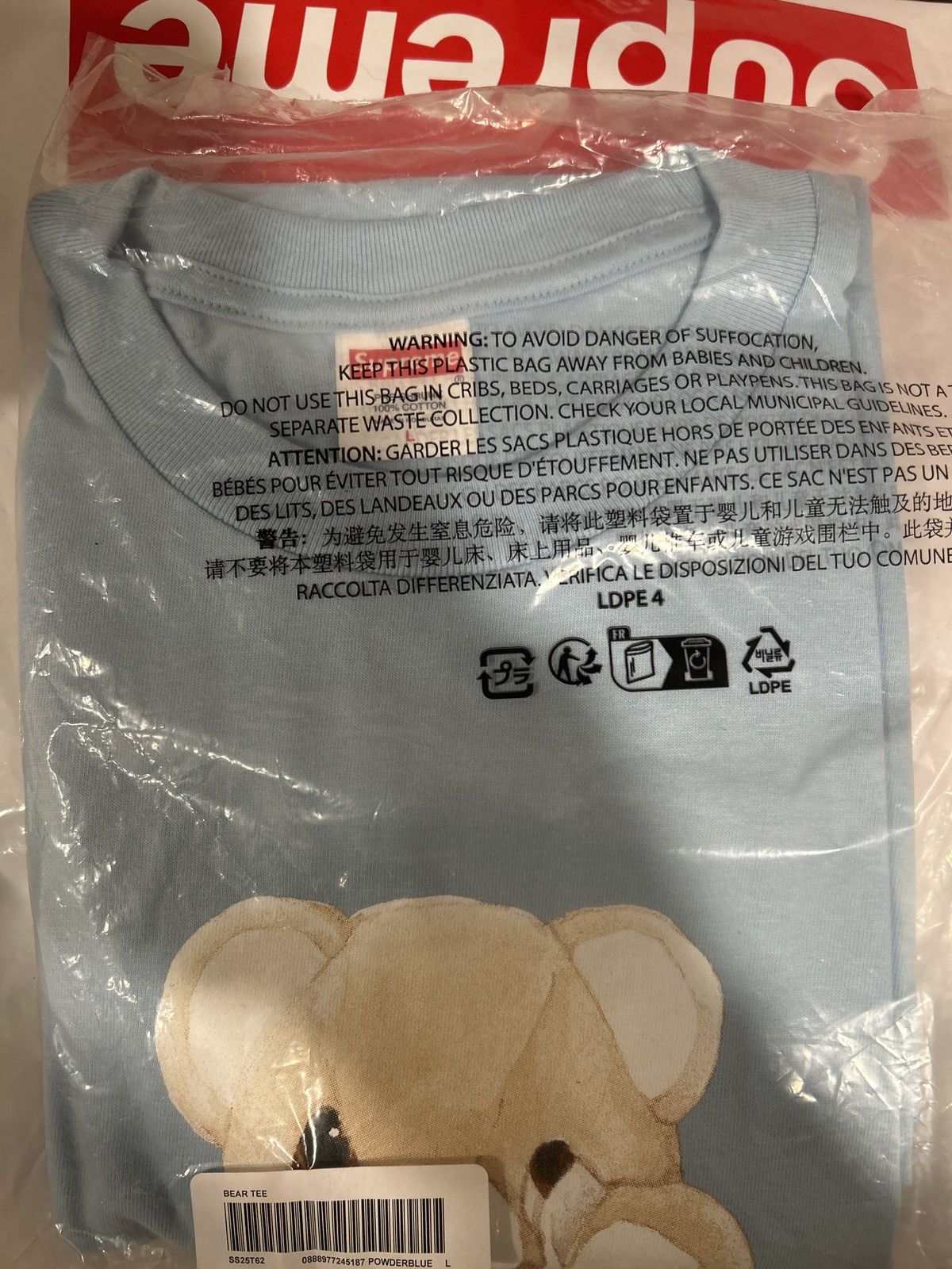 Supreme Supreme Bear Tee Light Blue Size US L / EU 52-54 / 3 - 3 Thumbnail