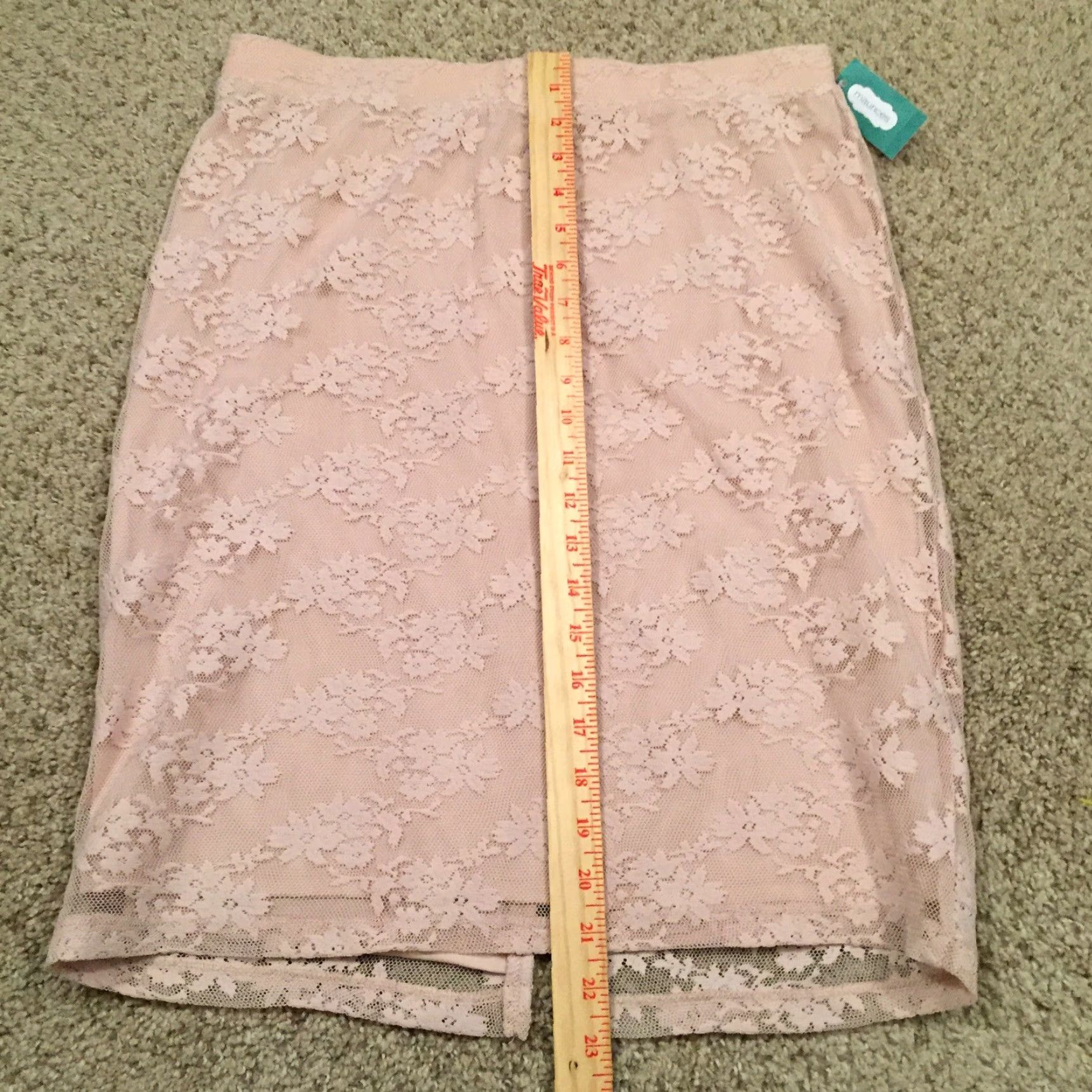 Vintage Maurices Skirt Regular Medium Pink Floral Lace Knee Length Lined Slit Zip Size 32" / US 10 / IT 46 - 4 Thumbnail