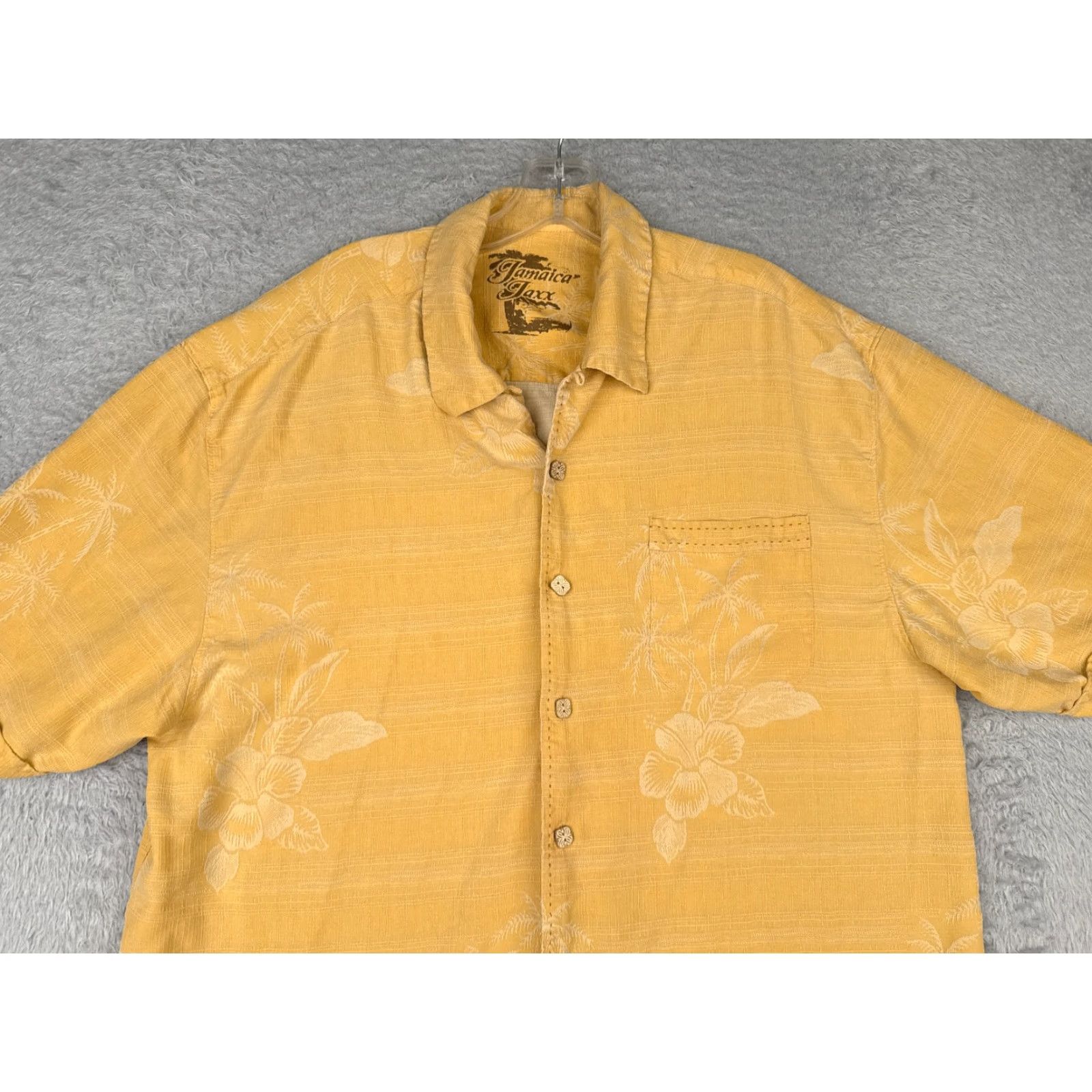Vintage Jamaica Jaxx Shirt Men XL Yellow Floral Hawaiian 100% Silk Button Up, Button-Up, Aloha, Beach, Vacation, Resort, Casual Shirt Womens? Size US XL / EU 56 / 4 - 4 Thumbnail