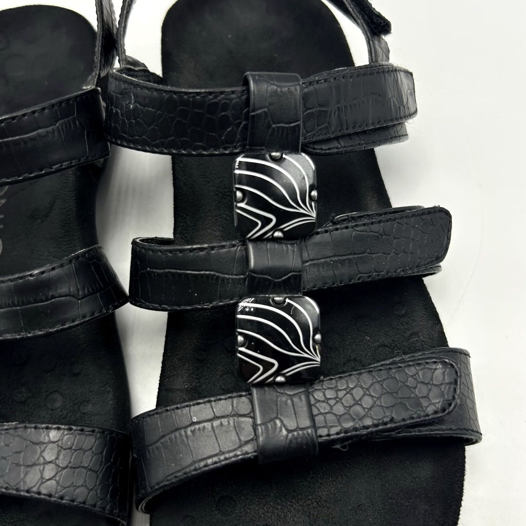 Vionic Vionic Sandals Women 7 Amber Black Python Adjustable Strappy Slingback Size US 7 / IT 37 - 3 Thumbnail