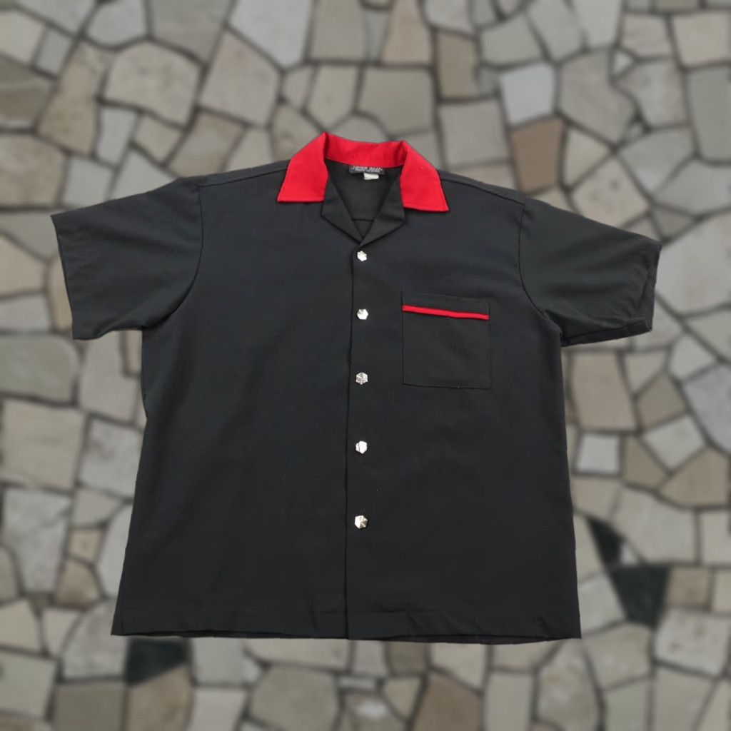 Vintage Johnny Suede Shirt Mens XL Black Red Bowling Rockabilly Lucky Devil Dice