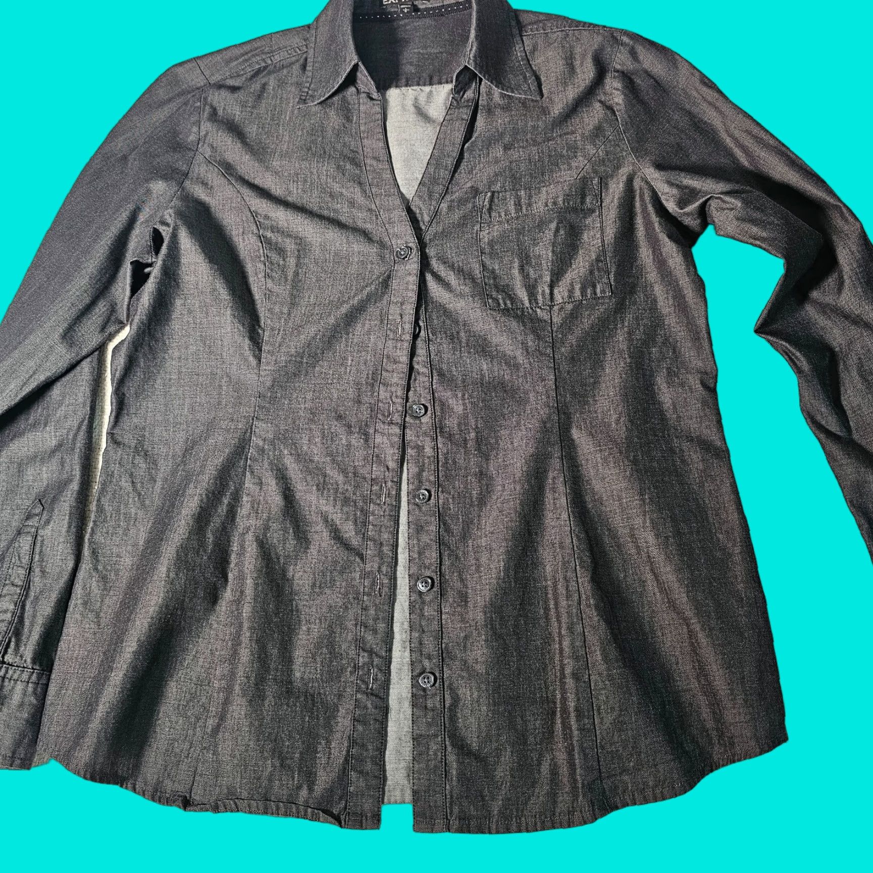 Express VINTAGE Express Women’s Black Cotton Button-Up Collared Shirt Long Sleeve Size L Business Formal Size L / US 10 / IT 46 - 1 Thumbnail