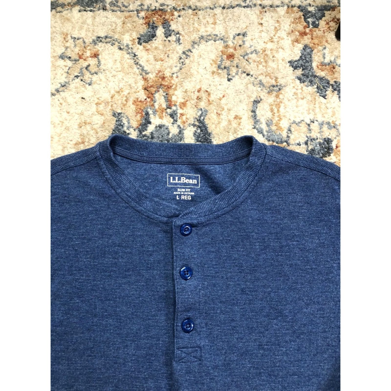 Vintage L.L.Bean Henley Shirt Mens Large Blue Long Sleeve Thermal Tee Slim Fit Tagless Size US L / EU 52-54 / 3 - 2 Thumbnail