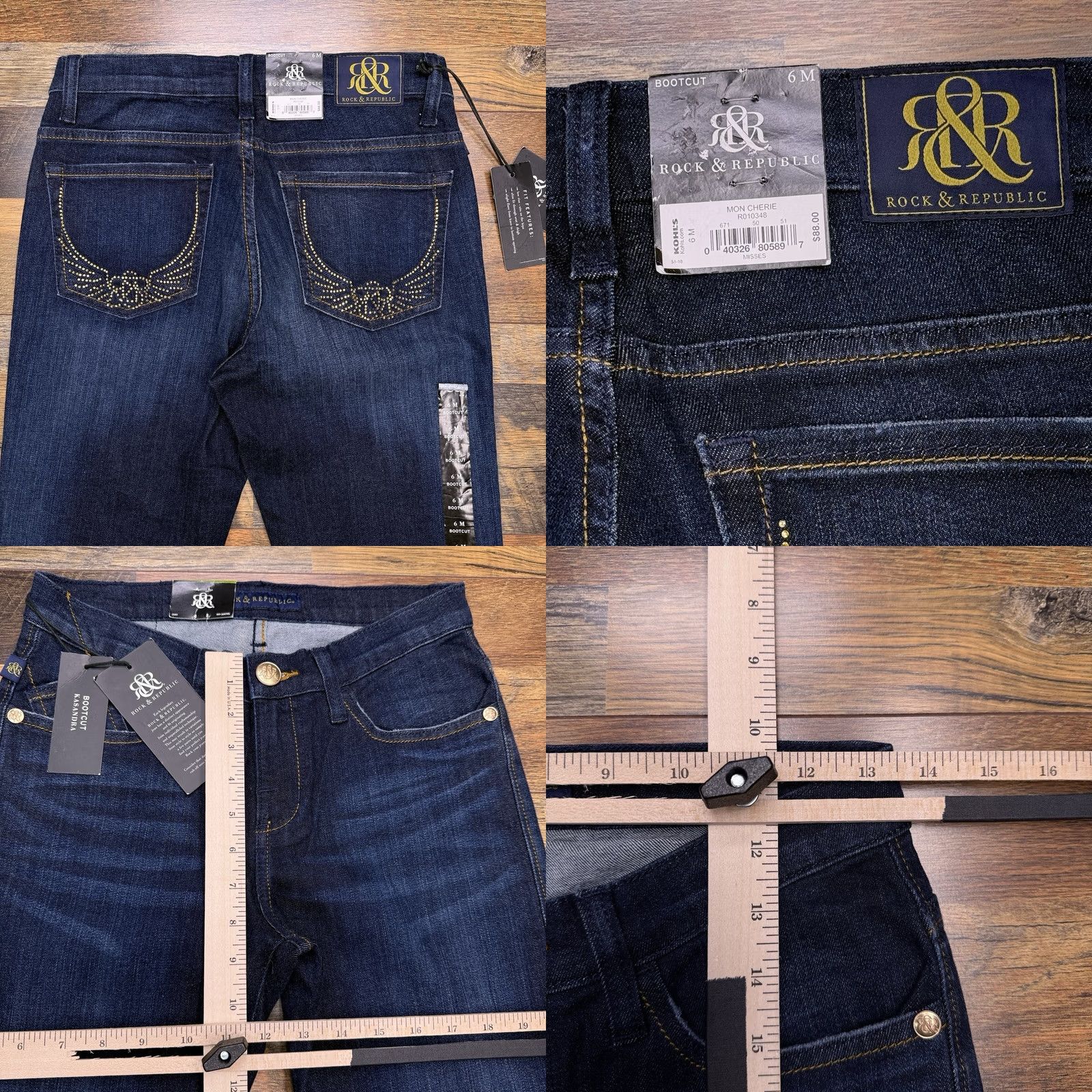 Vintage Rock & Republic Kasandra Bootcut Jeans Womens 6 Medium Mid Rise Stretch Denim Blue 5-Pocket Style Rock City 32.5in inseam Size 28" / US 6 / IT 42 - 8 Thumbnail