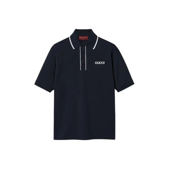 Gucci Gucci Gucci Logo Striped Navy Blue Polo Shirt -2506 Size US XL / EU 56 / 4 - 2 Thumbnail
