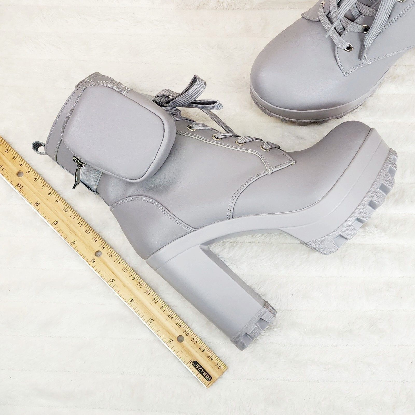 Other Secrets Grey Chunky Block Heel Side Purse/Pouch Ankle Boots Size US 7 / IT 37 - 7 Thumbnail