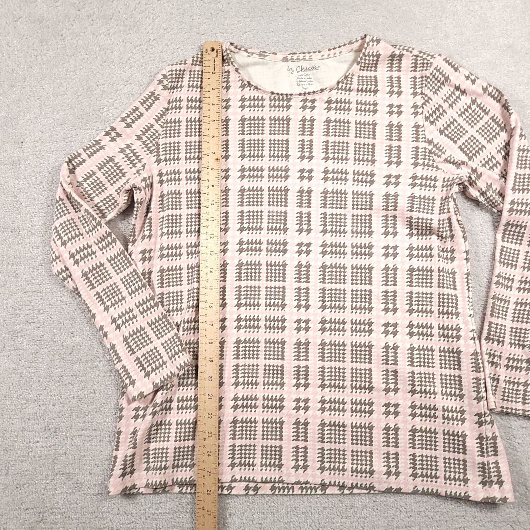 Vintage Chico's Tee Shirt Women's XL Long Sleeve Round Neck Geometric Casual Pink Cotton Knit Regular Imported Size XL / US 12-14 / IT 48-50 - 6 Thumbnail
