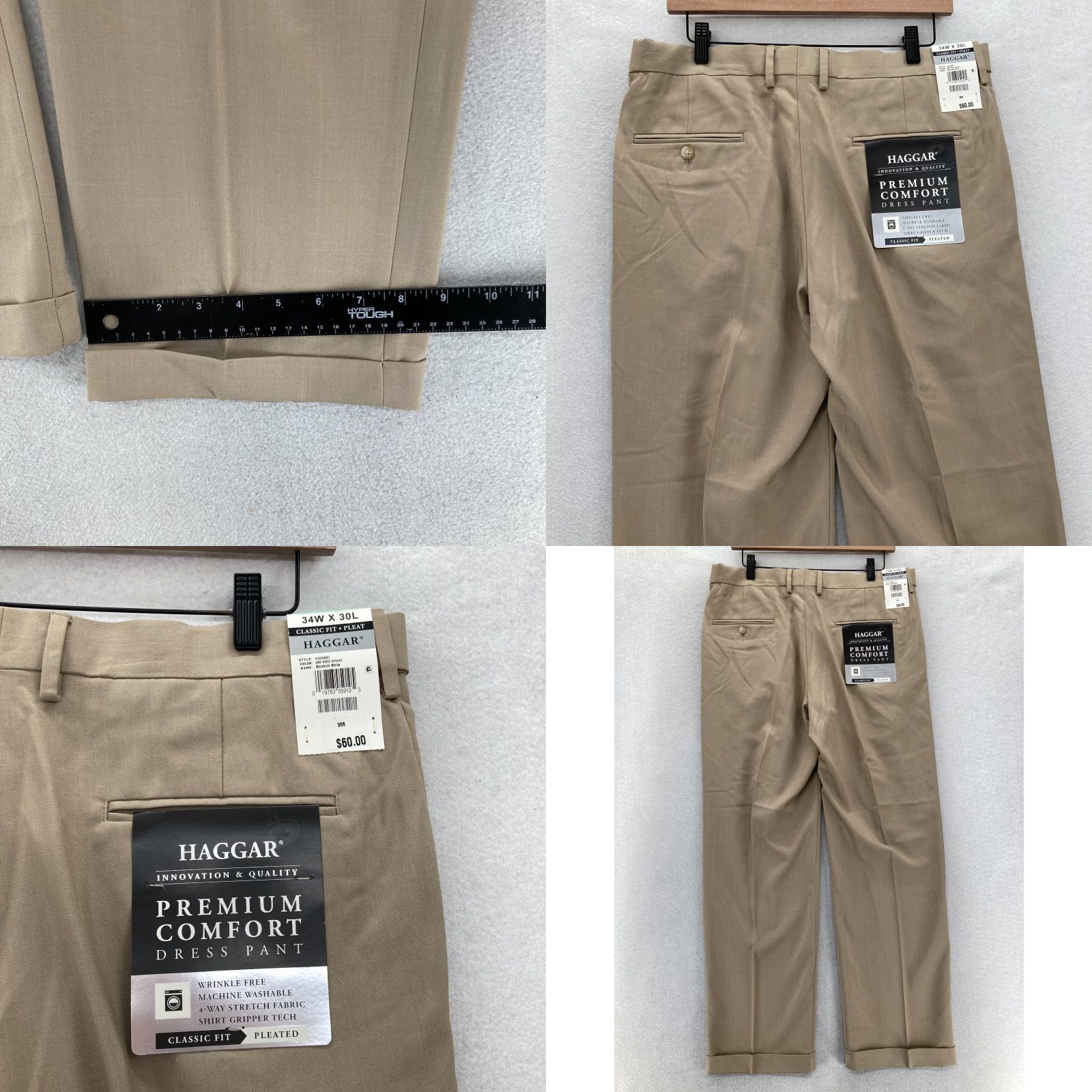Haggar Haggar Dress Pants Mens 34x30 Khaki Beige Stretch Premium Comfort Wrinkle Resistant Business Workwear Straight Inseam 30in Regular Fit Size US 34 / EU 50 - 8 Thumbnail