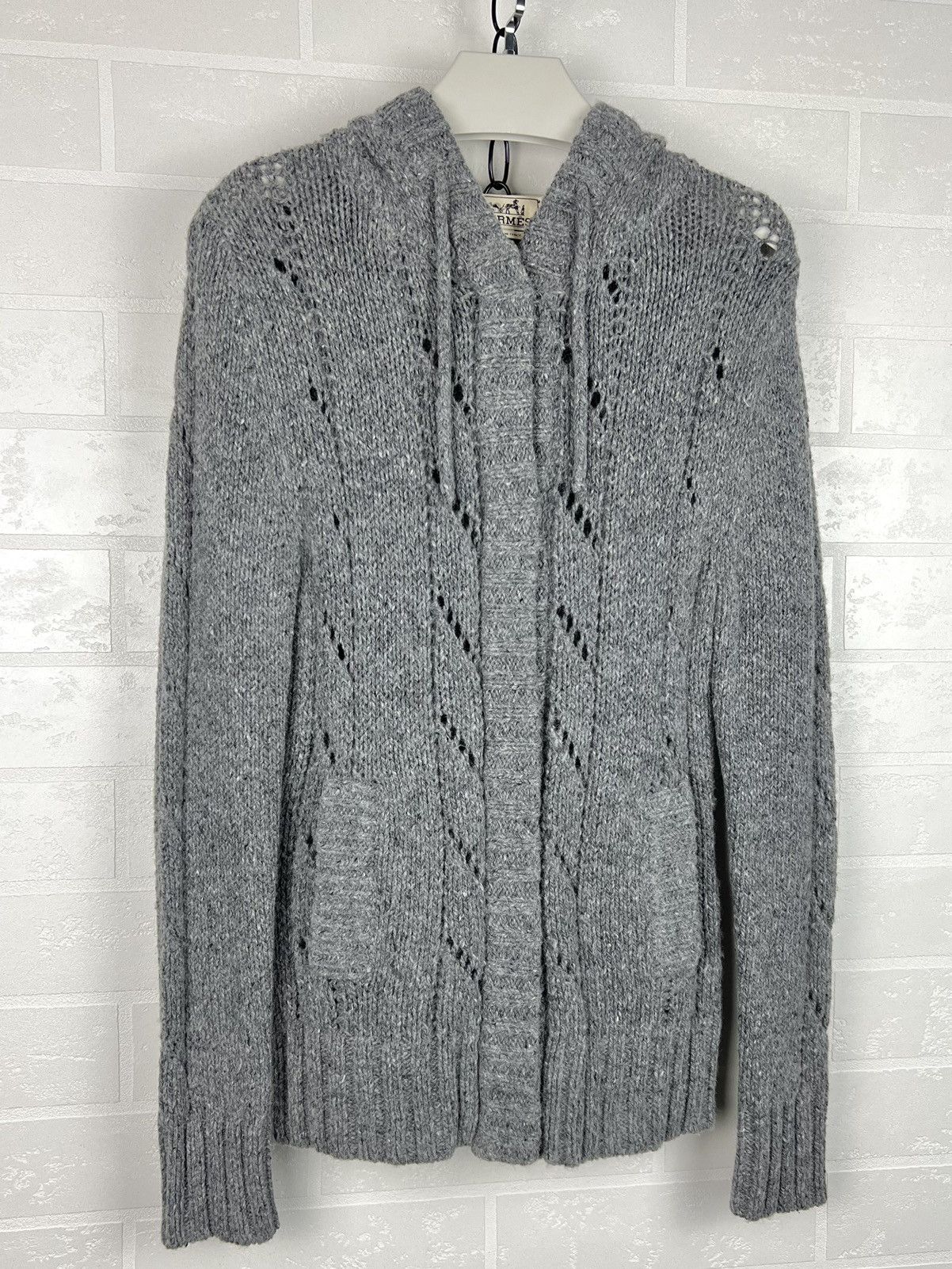 Hermes HERMES Sweater Hooded Wool Knit Mesh Pockets Gray Women's Size M / US 6-8 / IT 42-44 - 2 Thumbnail