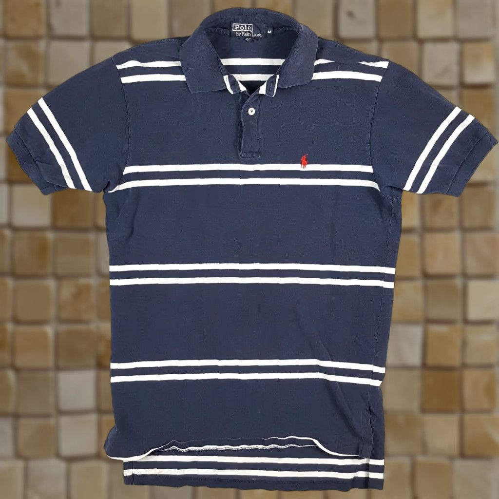 Ralph Lauren Vintage Polo Ralph Lauren Men’s Medium Polo Shirt 90s Striped Cotton Casual Preppy Blue Size US M / EU 48-50 / 2 - 1 Thumbnail