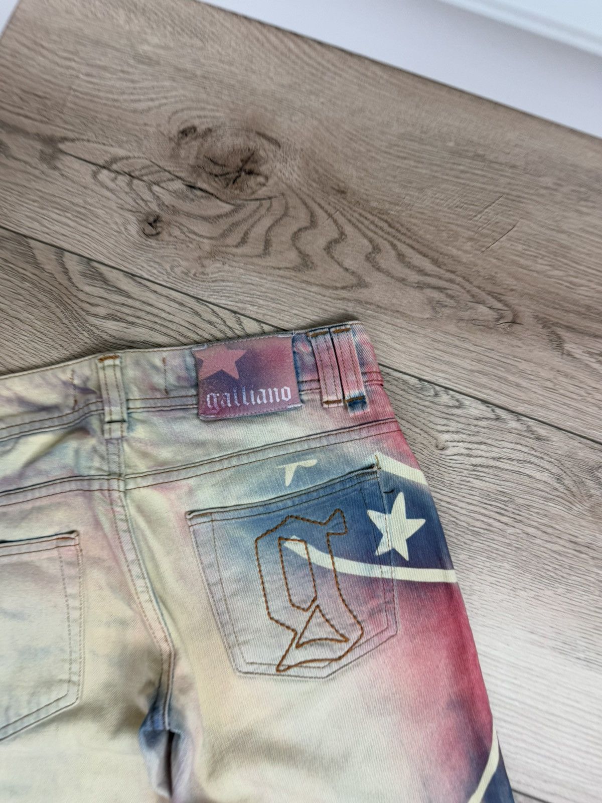John Galliano Galliano Y2K 00s Flag Jeans Size 26" / US 2 / IT 38 - 13 Thumbnail