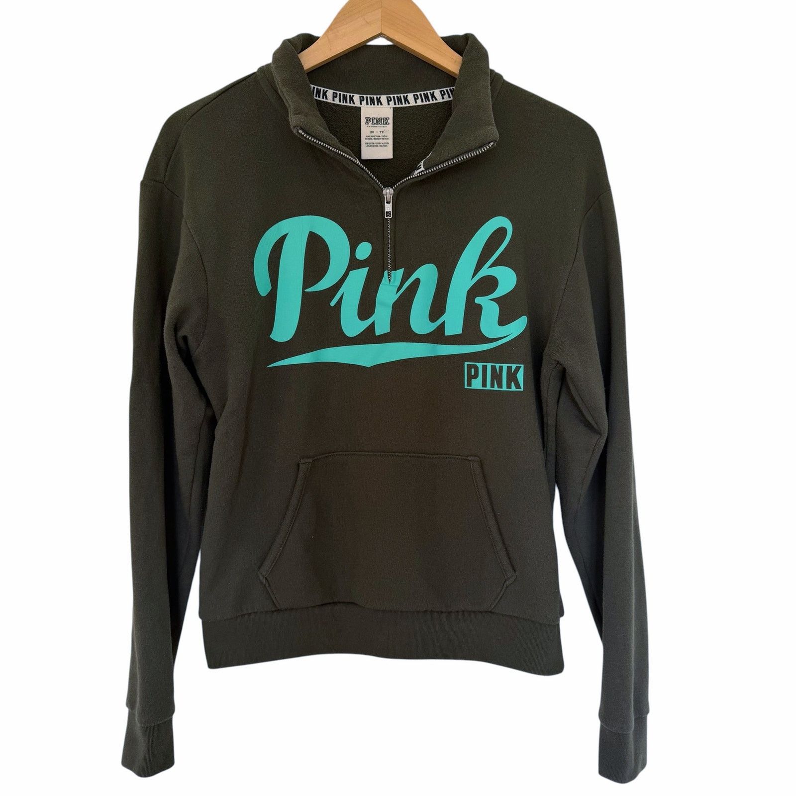 Victoria's Secret Victoria’s Secret Pink Green 1/4 Zip Pullover Sweatshirt XS Size XS / US 0-2 / IT 36-38 - 1 Thumbnail
