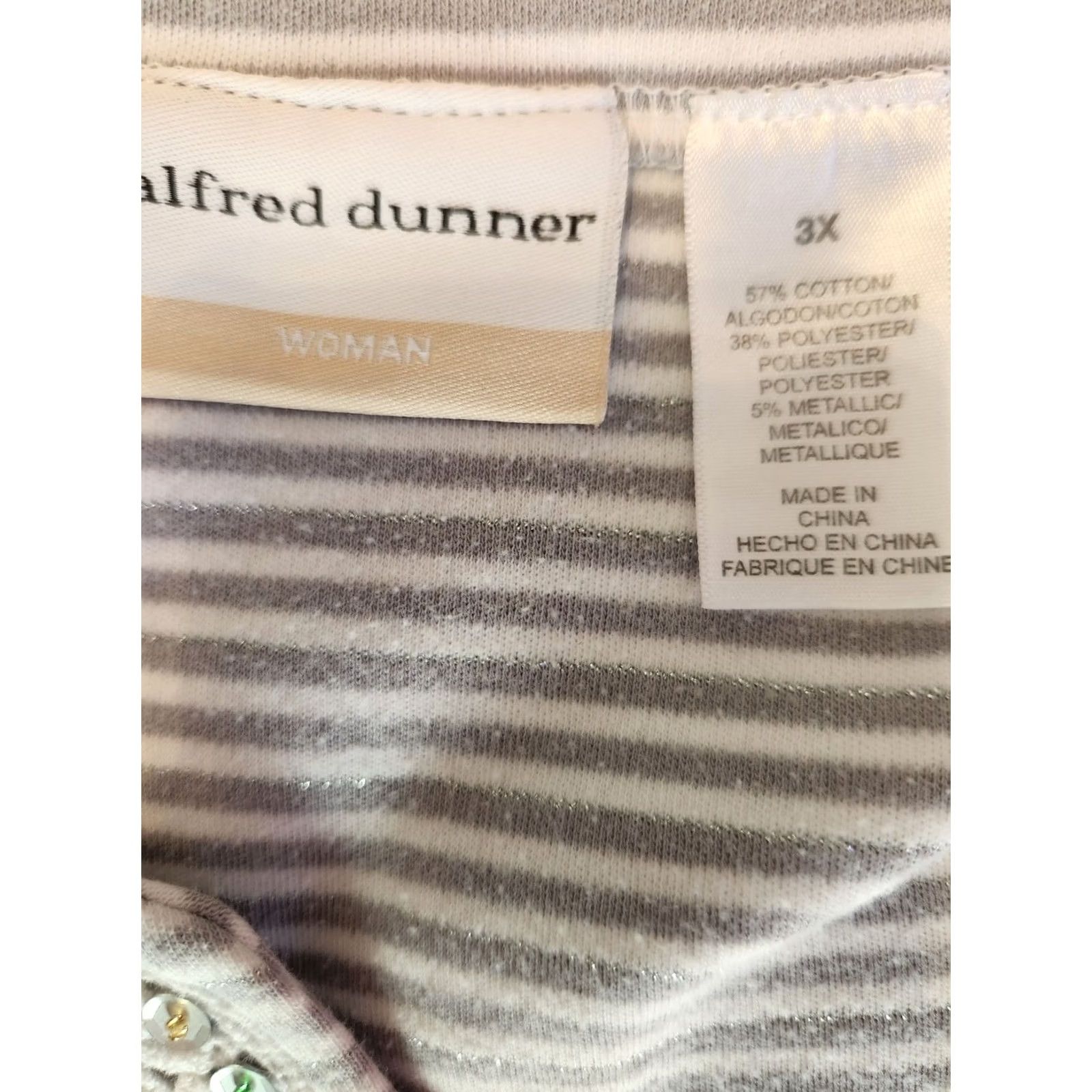 Vintage Alfred Dunner Woman Gray Metallic Stripe Beaded Lace Trim Casual Top Boho 3X Size XXL / US 16-18 / IT 52-54 - 6 Thumbnail