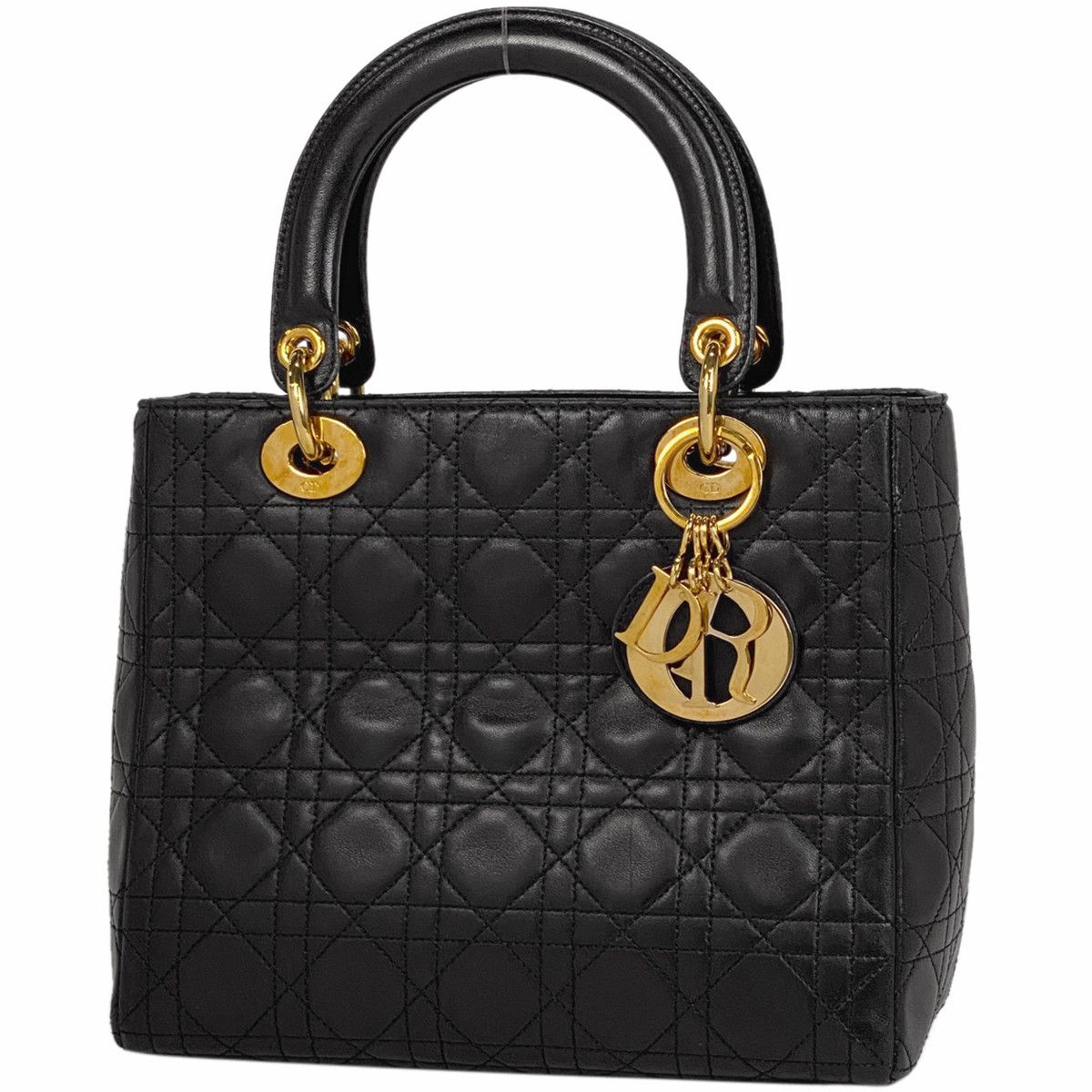 Christian Dior Cannage Handbag Leather Black