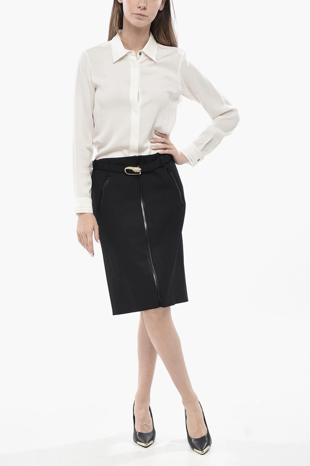 Gucci og1mm0326 Wool-Blend Zip-Up Skirt in Black Size 28" / US 6 / IT 42 - 4 Thumbnail