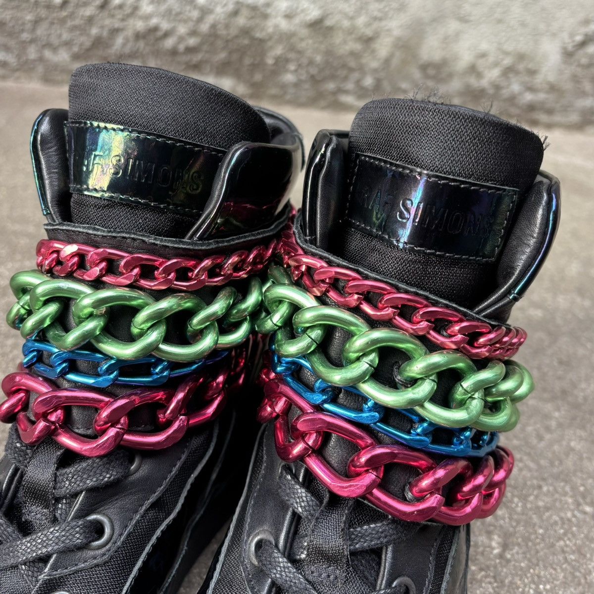 Raf Simons Raf Simons Black Holographic Tricolor Chained Velcro Sneaker Size US 7 / EU 40 - 6 Thumbnail