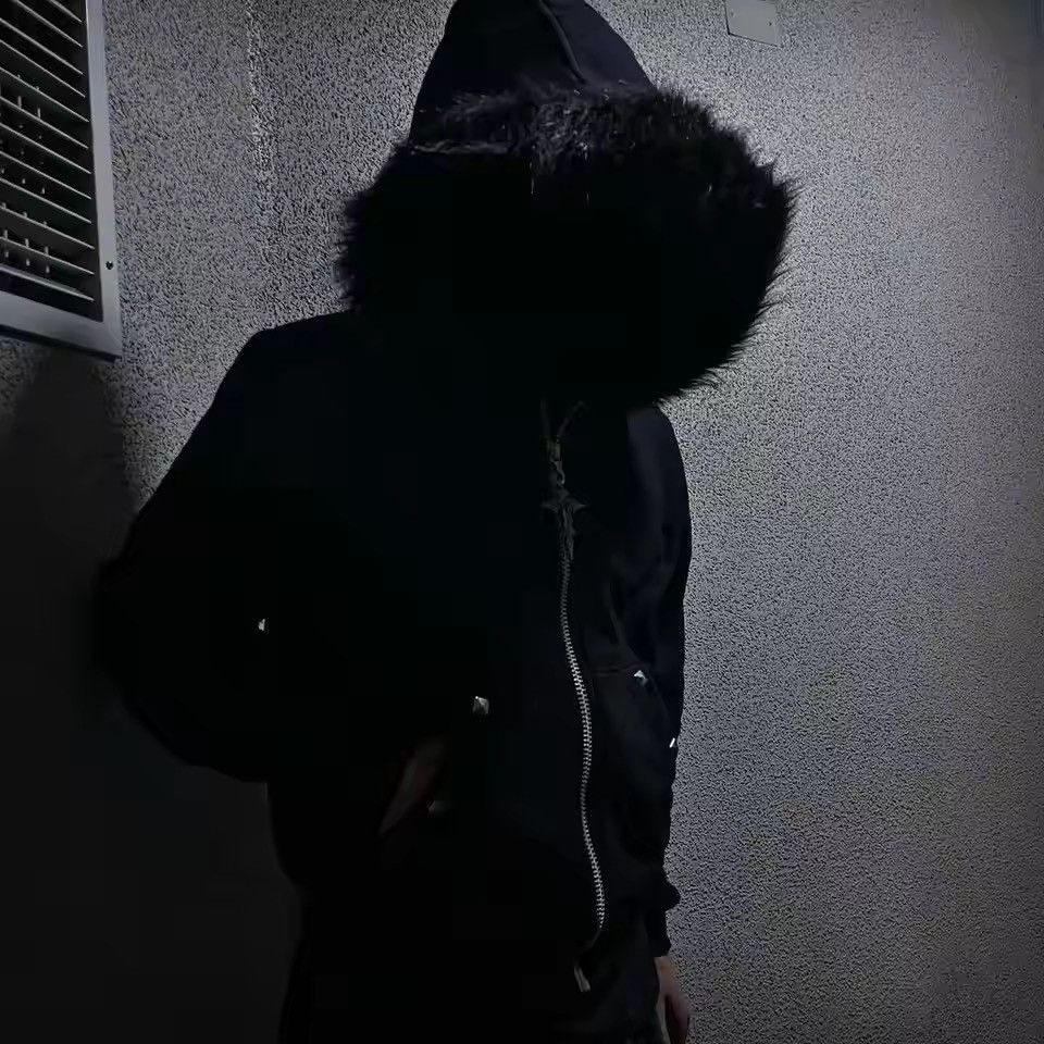Other Fashion Punk Goth Grunge Dark Cross Fur Hat Graphic Hoodies Size US M / EU 48-50 / 2 - 3 Thumbnail