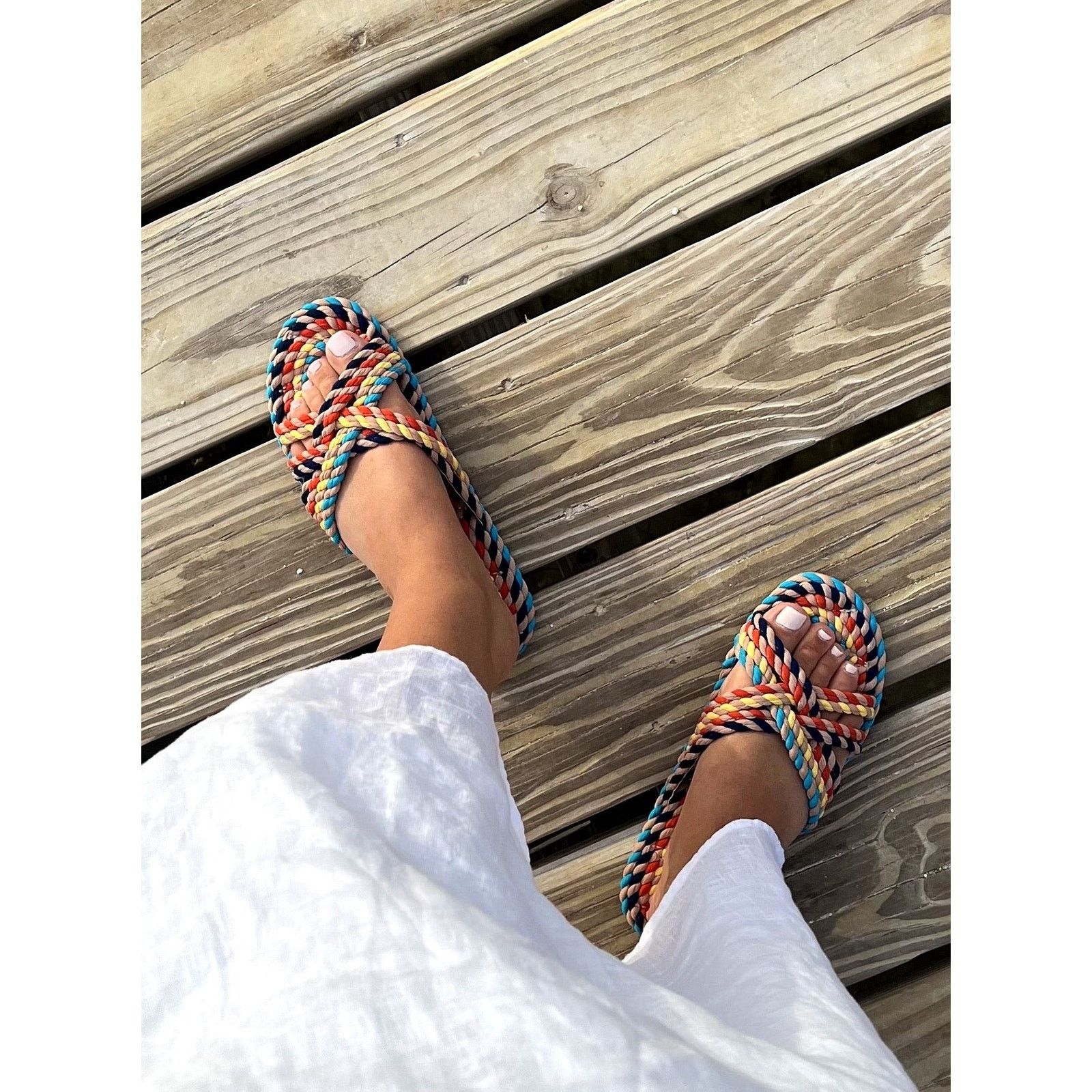 Anthropologie Salt + Umber Size 9 Saraya Multi-Rainbow Fabric Rope Sandal Size US 9 / IT 39 - 4 Thumbnail