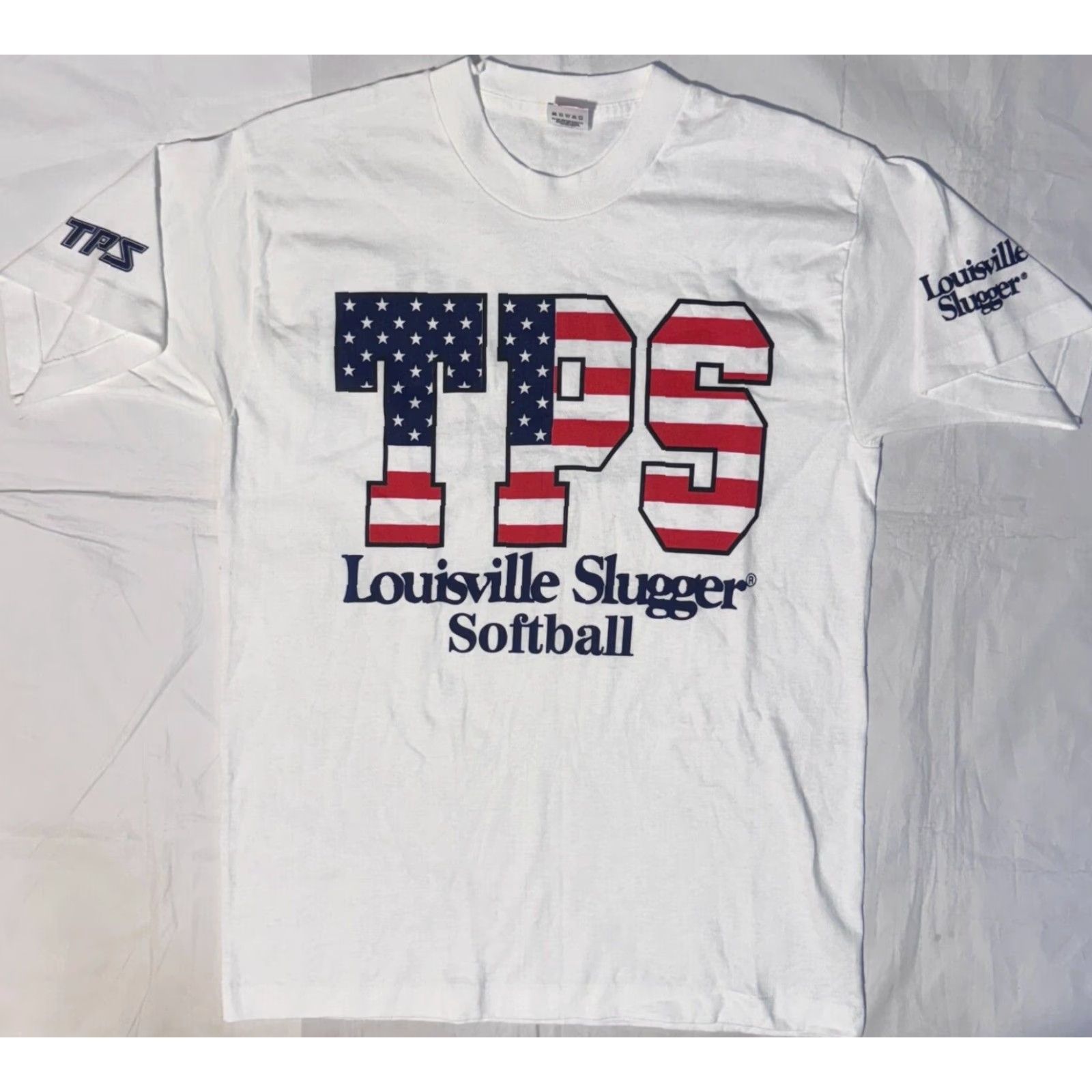 Fruit Of The Loom VINTAGE 90s Louisville Slugger TPS Softball Tshirt White Single Stitch S USA Size US S / EU 44-46 / 1 - 2 Thumbnail
