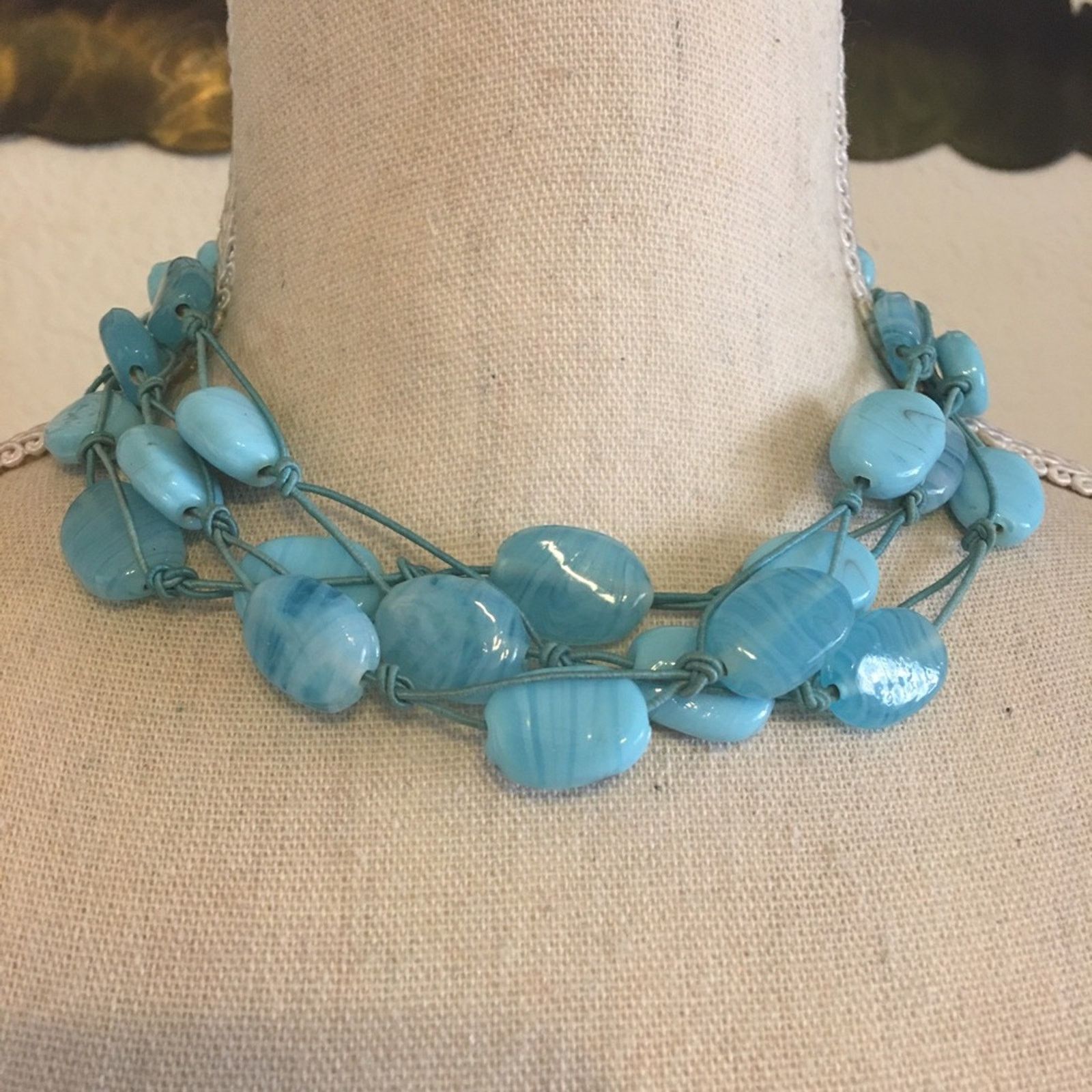 Vintage Vintage handmade blue glass braided necklace Size ONE SIZE - 1 Thumbnail