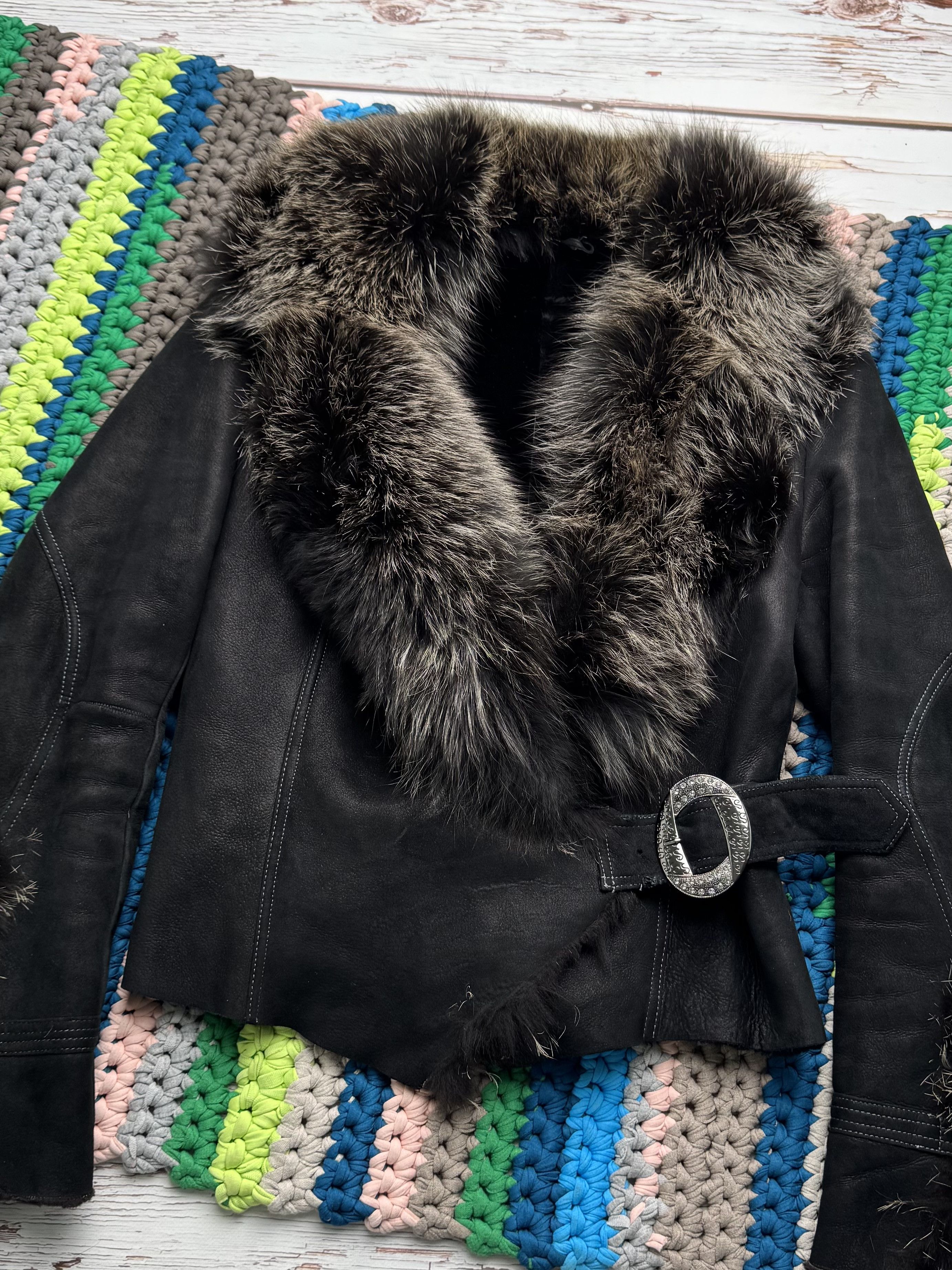 Vintage Vintage Shearling Leather Jacket Real Fur Collar Belted Y2K Size S / US 4 / IT 40 - 6 Thumbnail