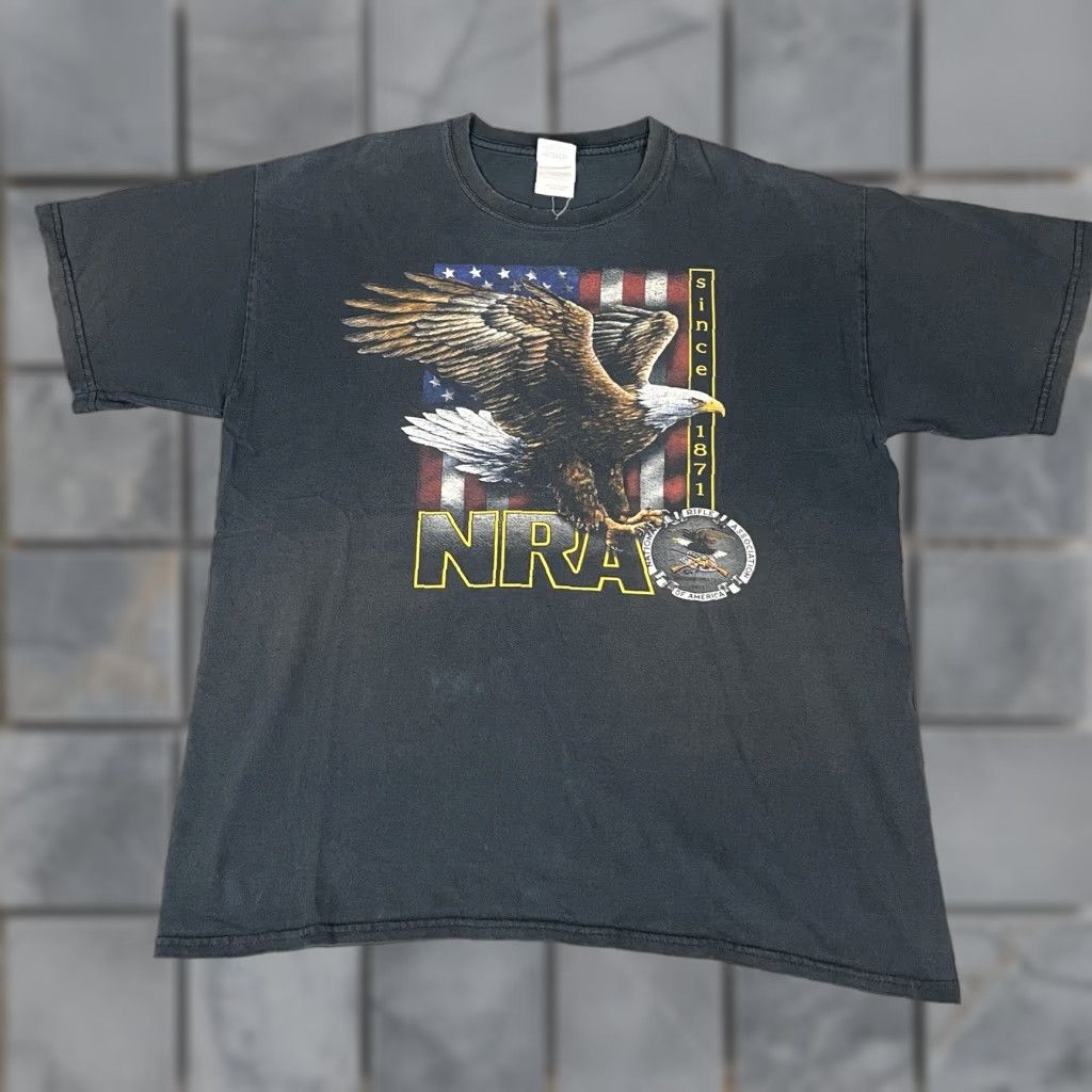 Vintage VINTAGE NRA T-Shirt Adult L Black Eagle USA Flag Distressed Graphic Tee Vtg L Mens Size US L / EU 52-54 / 3 - 1 Thumbnail