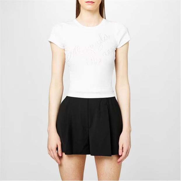 Alexander Wang o1g2r1mq0824 Cryst Logo T-Shirts in White Size L / US 10 / IT 46 - 3 Thumbnail