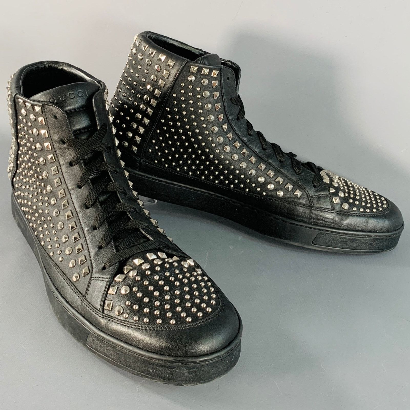 Gucci GUCCI 14 Black Silver Studded Leather High Top Sneakers Size US 14 / EU 47 - 1 Thumbnail