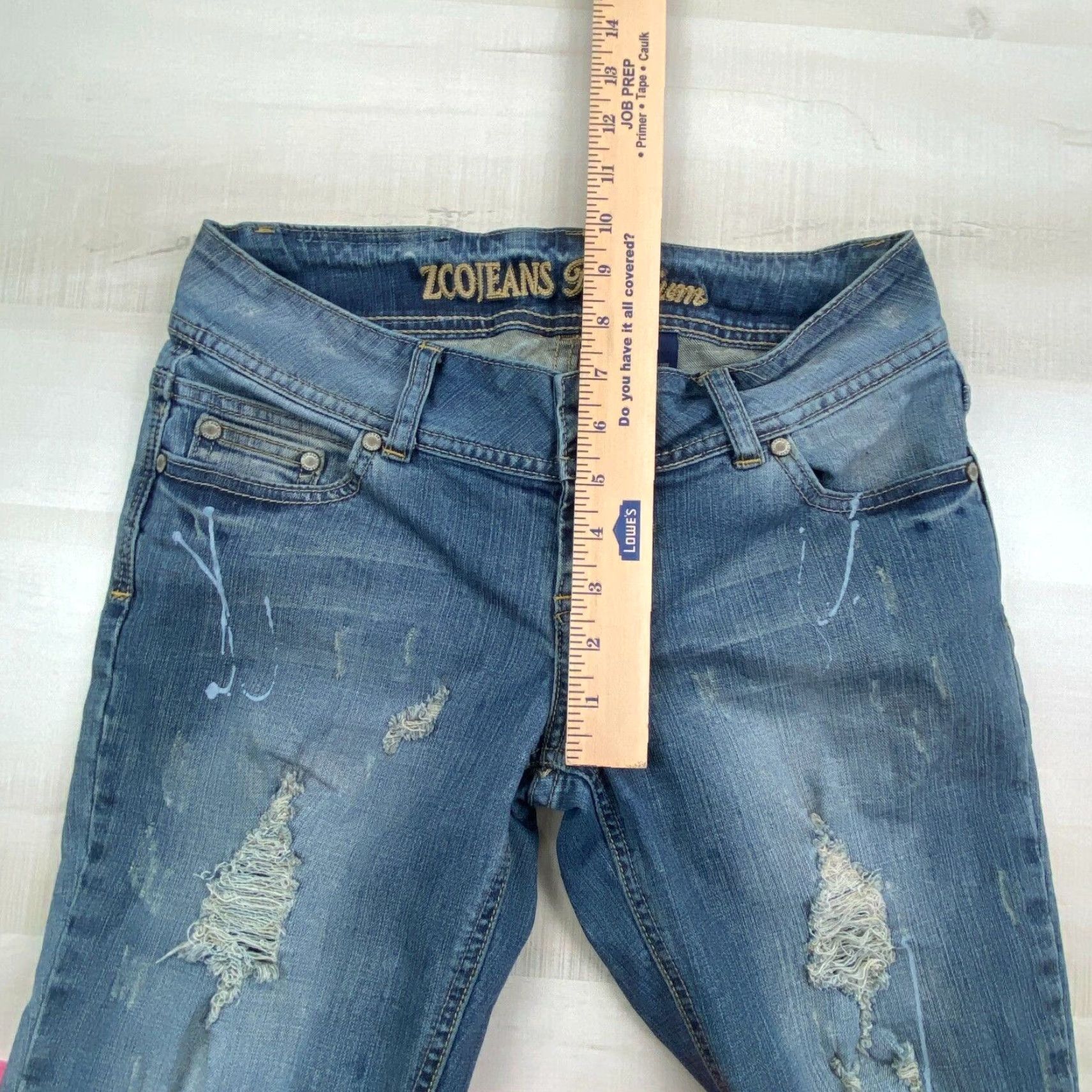 Vintage ZCO Jeans Womens Cropped Distressed Paint Splattered Blue Junior Jeans Size 27" / US 4 / IT 40 - 6 Thumbnail