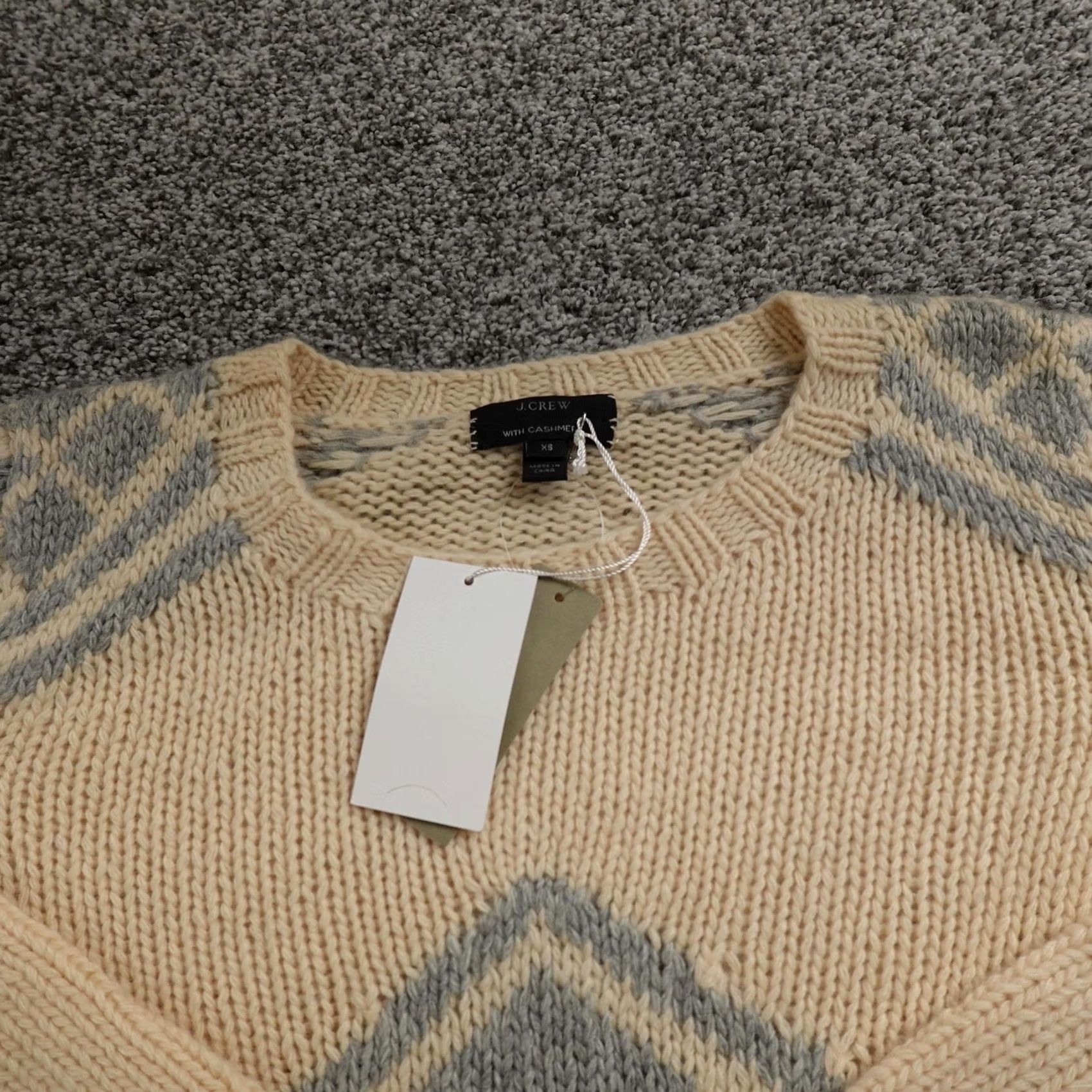 J.Crew J.CREW Sweater Women's XS Beige Geometric Wool Cashmere Tunic Pullover Crew Neck Long Sleeve Knit Heavyweight Vintage: No Size XS / US 0-2 / IT 36-38 - 3 Thumbnail