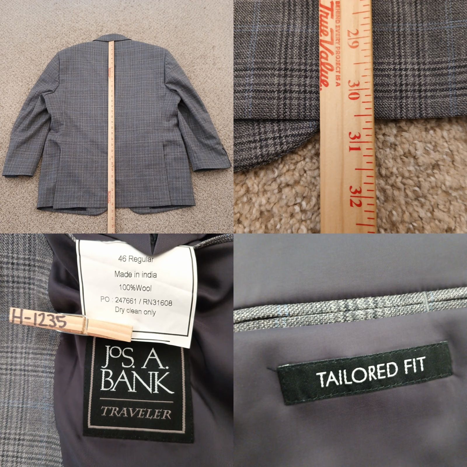 Jos. A. Bank Jos. A. Bank Traveler Blazer Mens 46 Gray Plaid Wool Two Button Double Vent Notch Lapel 2 Piece Regular Jacket Vintage No Mens Size 46R - 8 Thumbnail