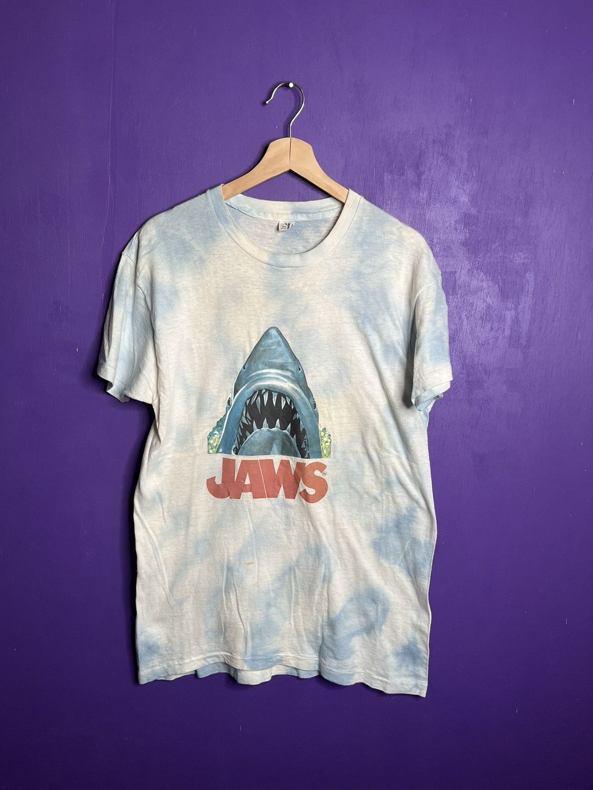 image of 80's Jaws Tie Dye Movie Promo T-Shirt in Tie/Dye, Men's (Size Large)